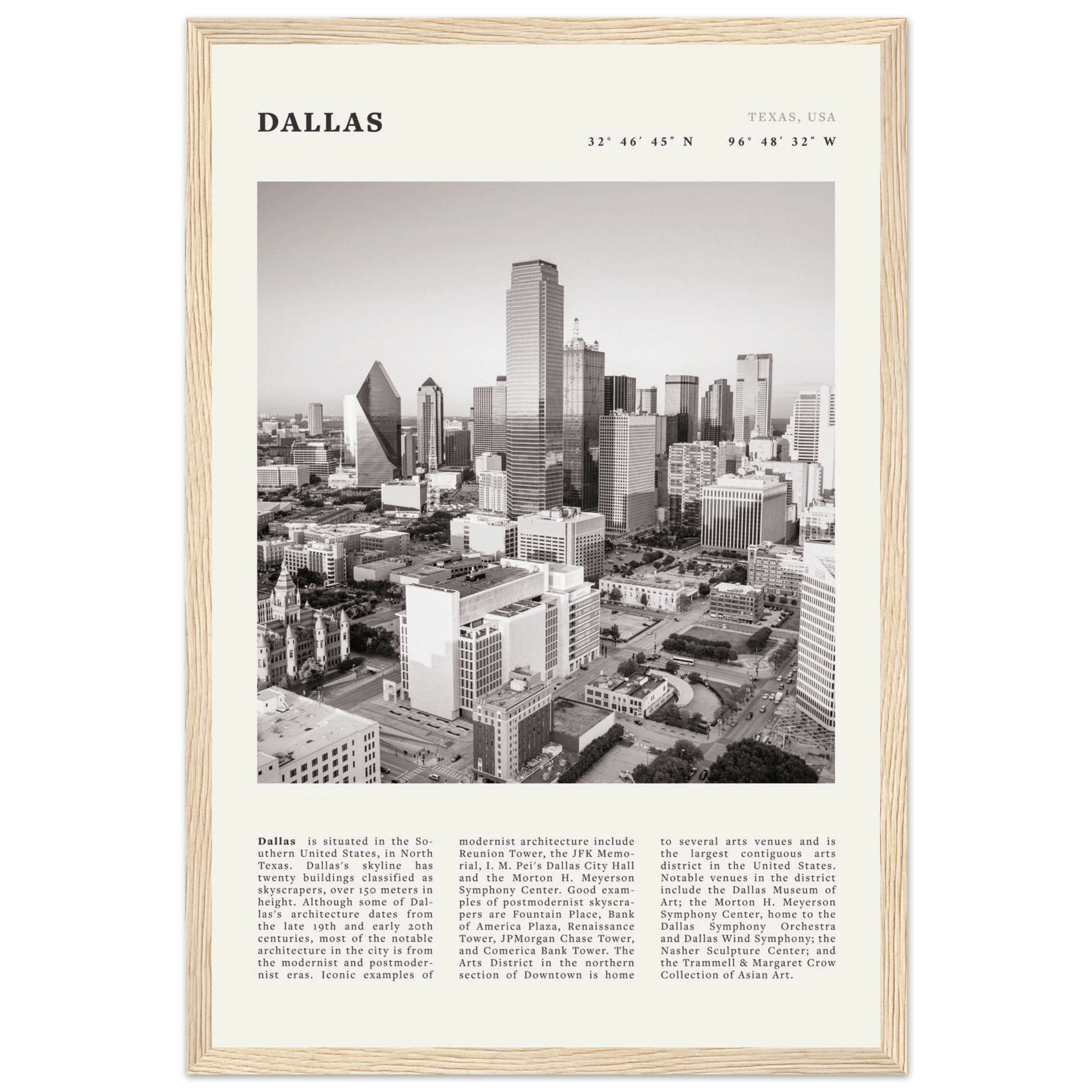 Dallas Poster | Black & White Texas Skyline Wall Art | City Travel Print Decor - Evergreen Posters