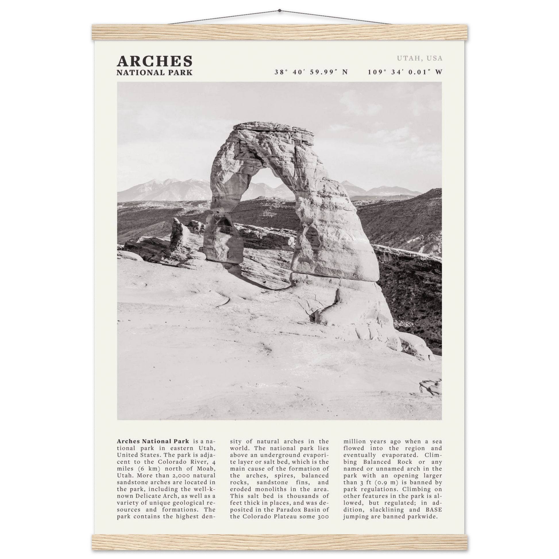 Arches National Park Poster | Black & White Utah Wall Art | Delicate Arch Print - Evergreen Posters