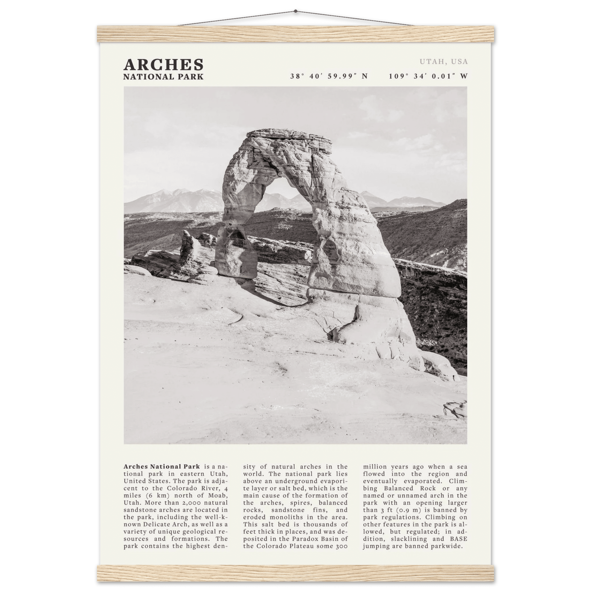 Arches National Park Poster | Black & White Utah Wall Art | Delicate Arch Print - Evergreen Posters