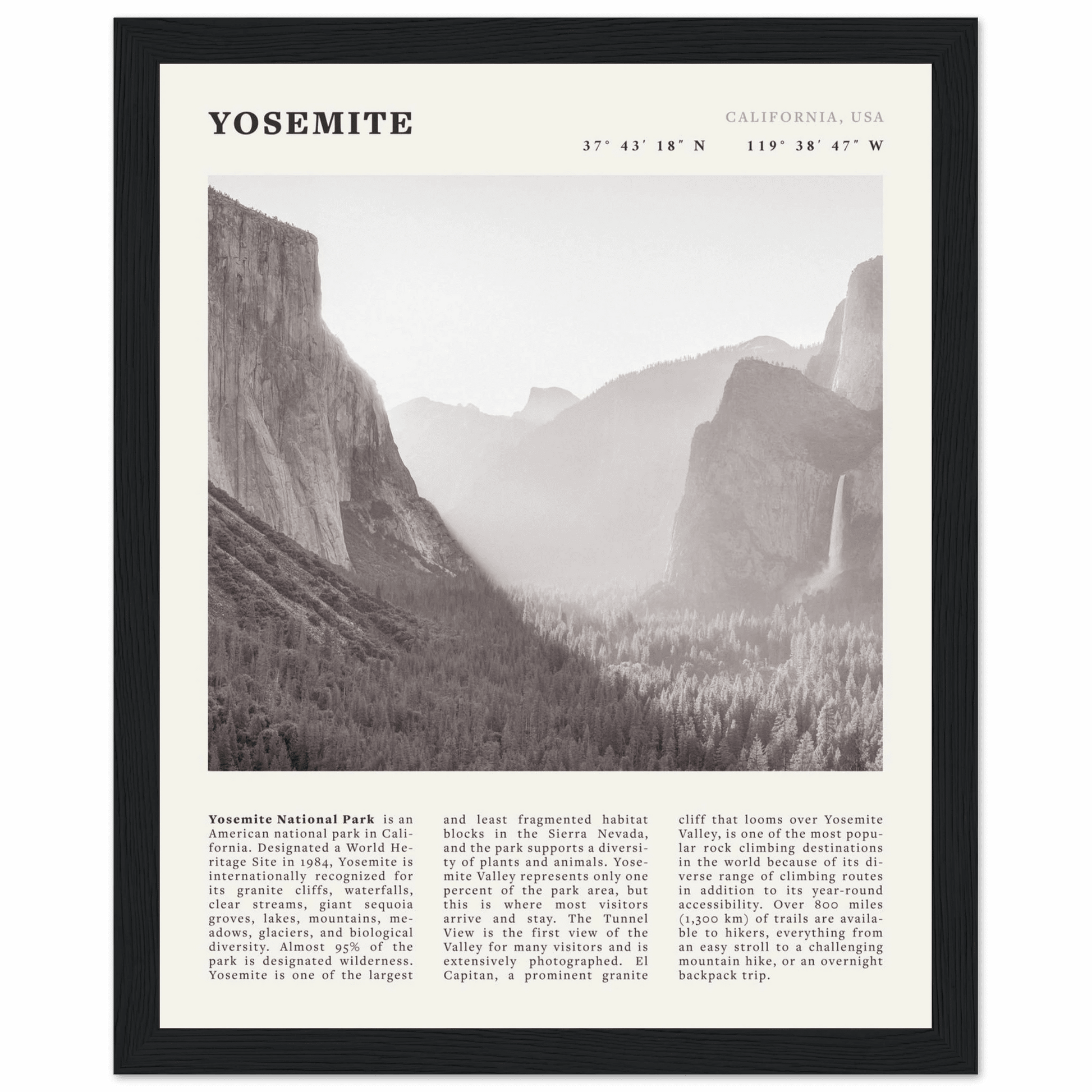 Yosemite Poster | Black & White National Park Wall Art | California Nature Print - Evergreen Posters