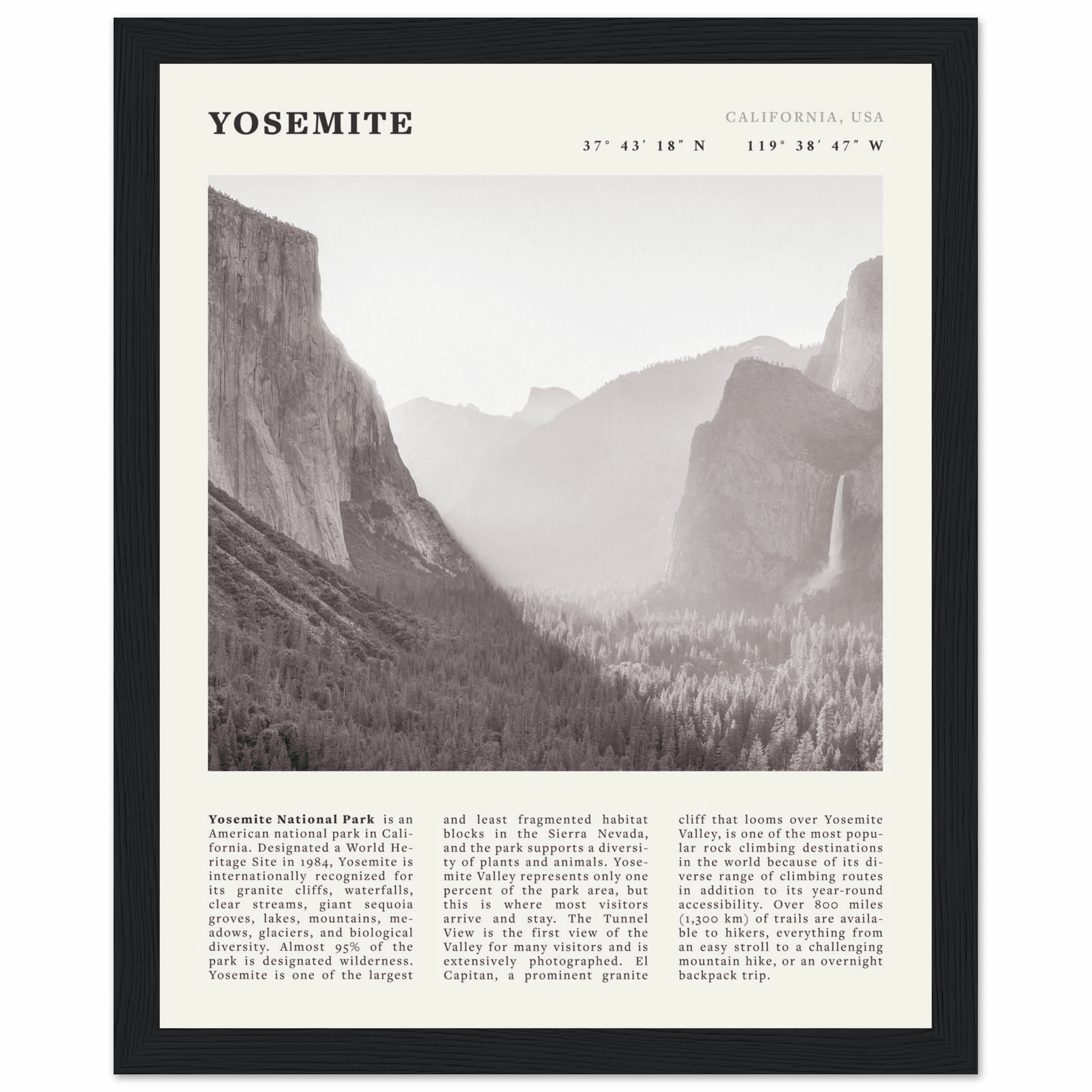 Yosemite Poster | Black & White National Park Wall Art | California Nature Print - Evergreen Posters