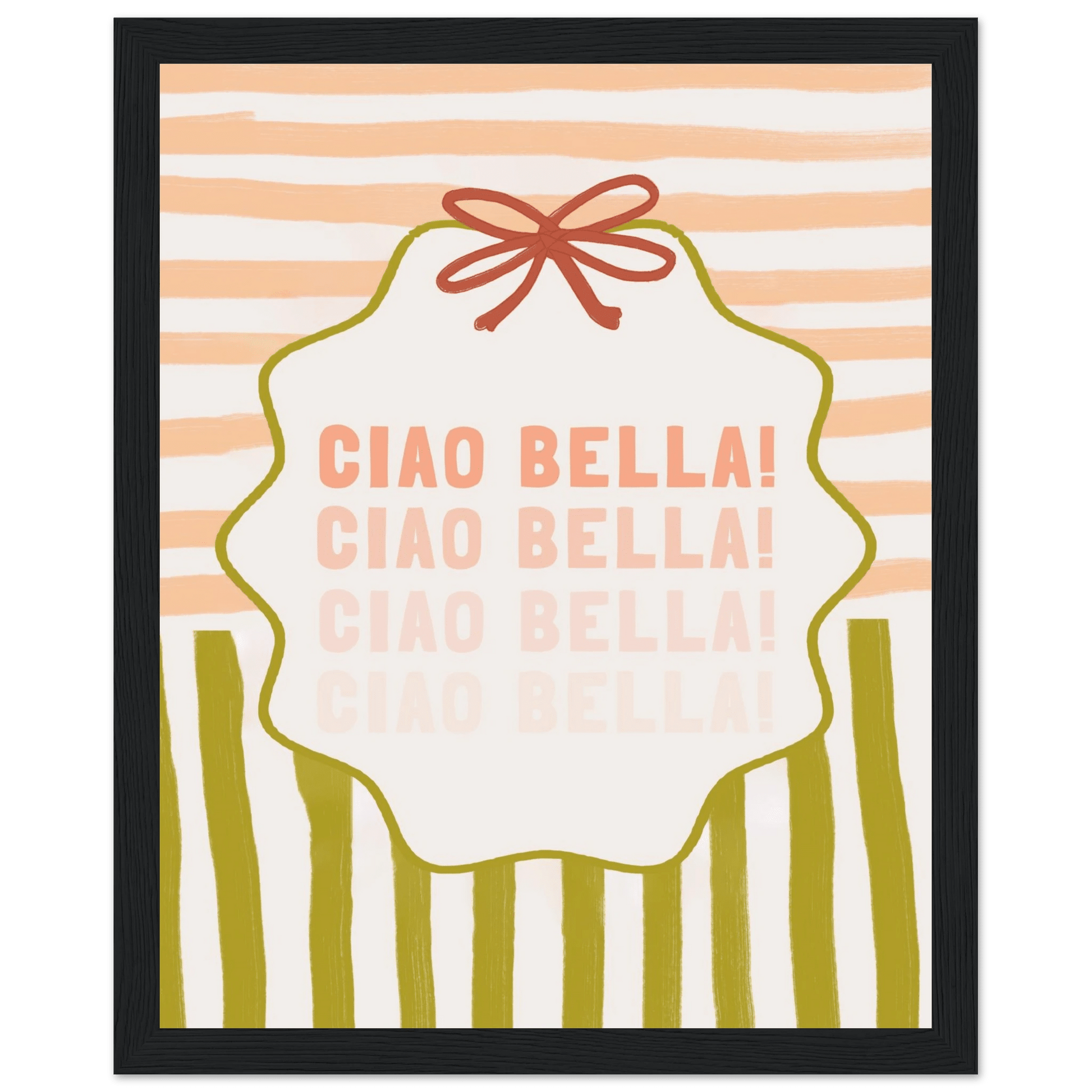 Ciao Bella Poster | Italian Typography Wall Art | Retro Stripe Bow Print | Cute Room Decor - Evergreen Posters