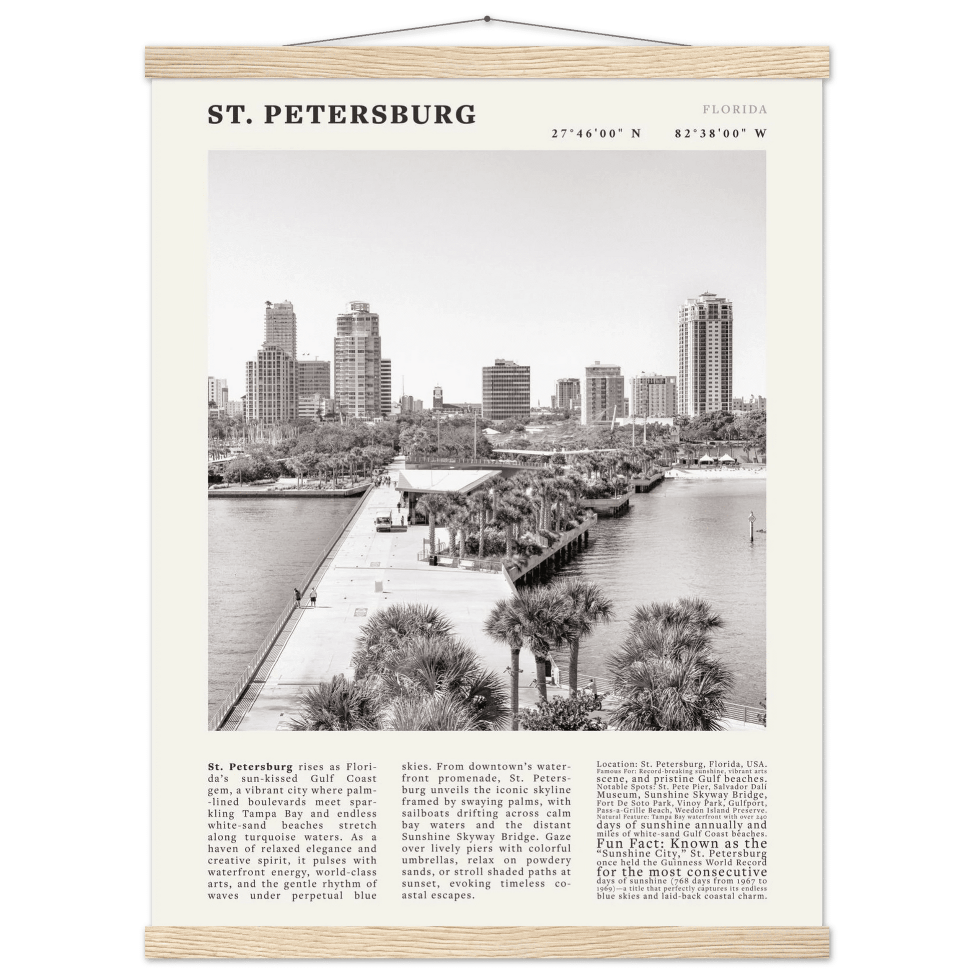 St. Petersburg Florida Poster Black and White – Vintage St Pete Skyline Print (Digital & Printed Options) - Evergreen Posters