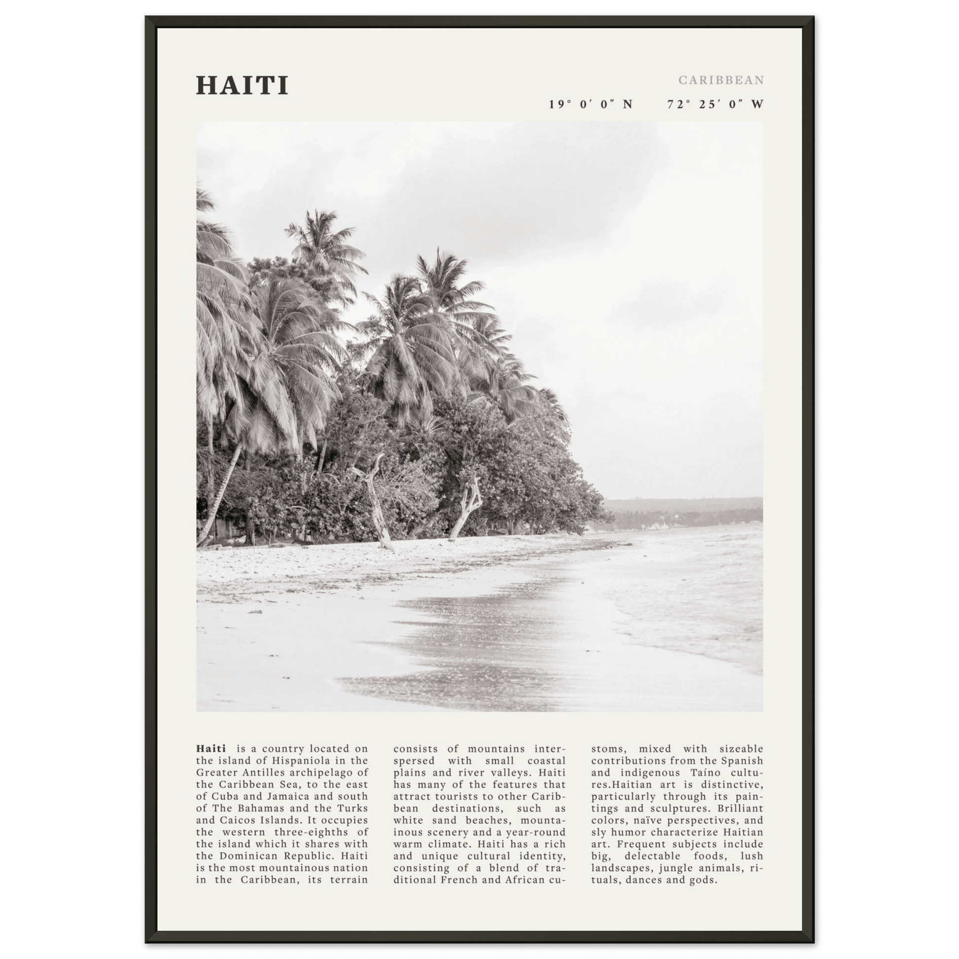 Haiti Poster | Black & White Caribbean Beach Wall Art | Tropical Travel Print - Evergreen Posters