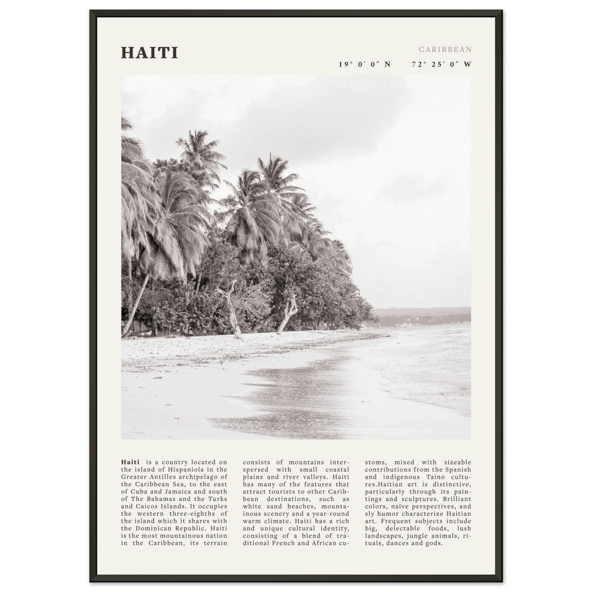 Haiti Poster | Black & White Caribbean Beach Wall Art | Tropical Travel Print - Evergreen Posters