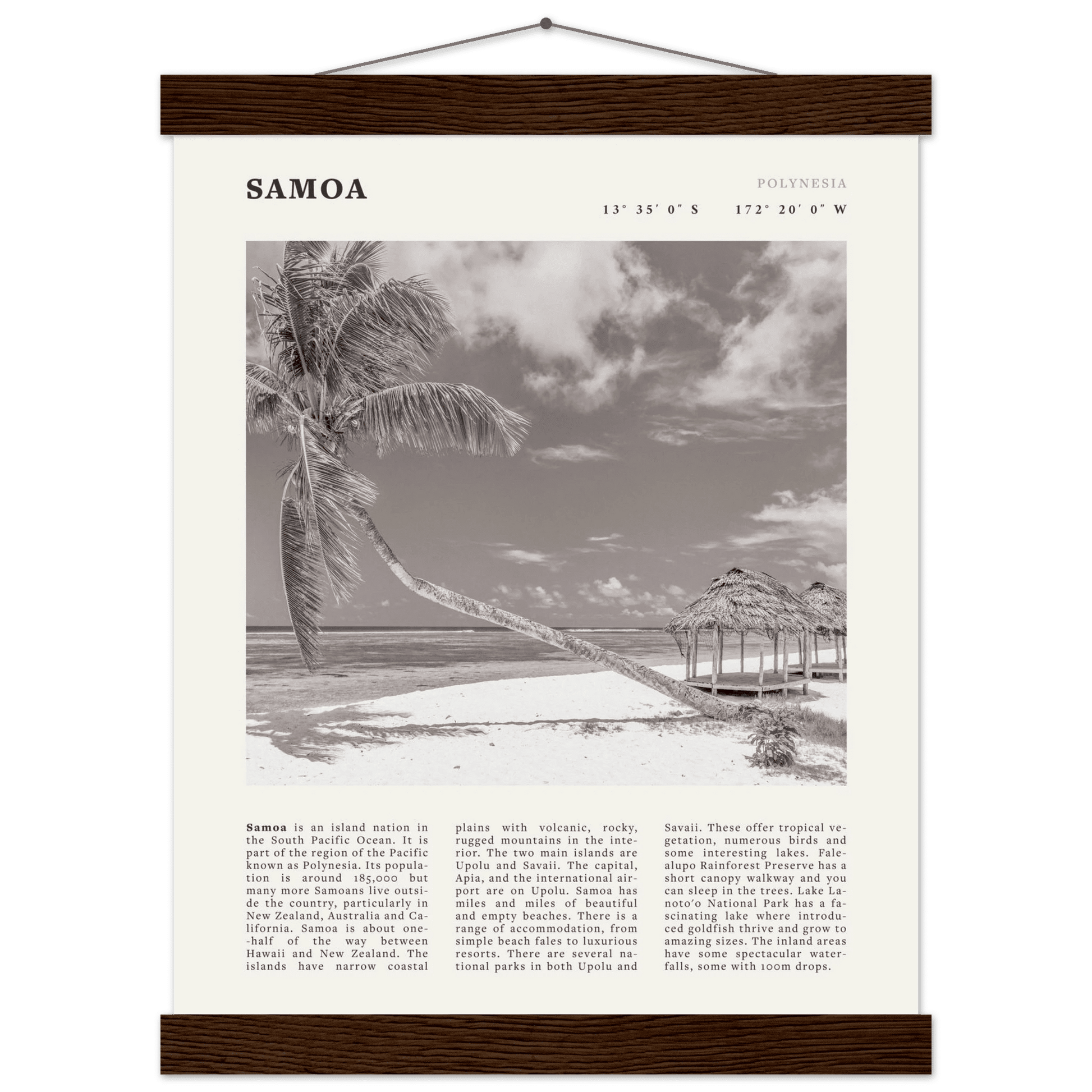 Samoa Poster | Black & White South Pacific Beach Wall Art | Polynesia Travel Print - Evergreen Posters