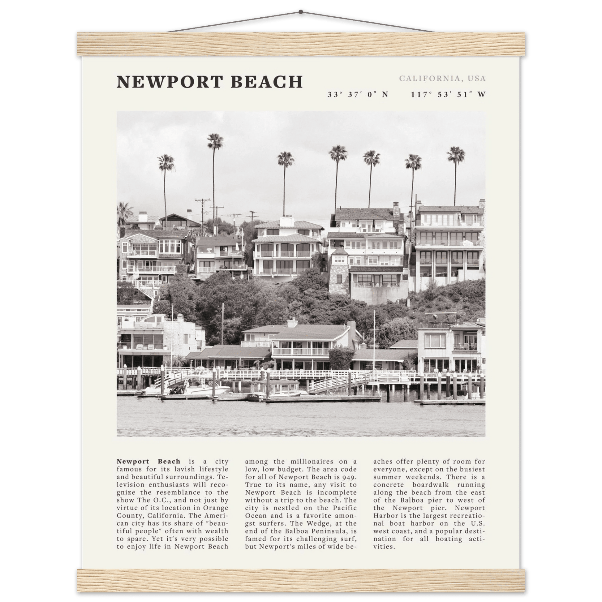 Newport Beach Poster | Black & White California Harbor Wall Art | Coastal Print - Evergreen Posters