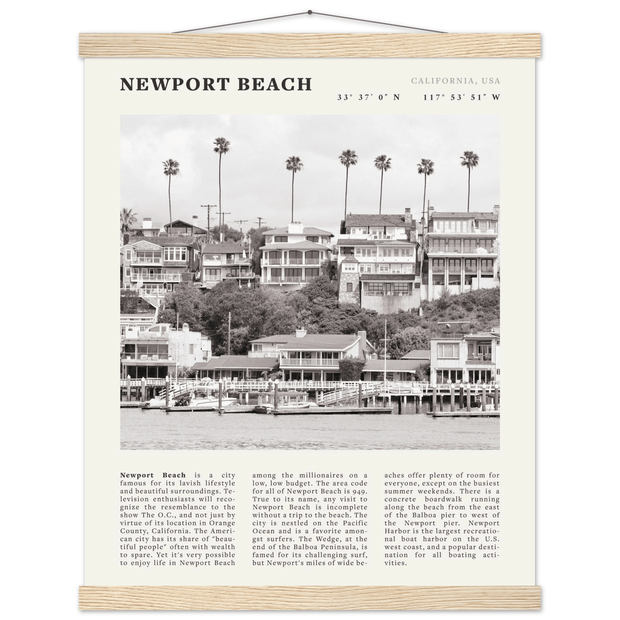 Newport Beach Poster | Black & White California Harbor Wall Art | Coastal Print - Evergreen Posters