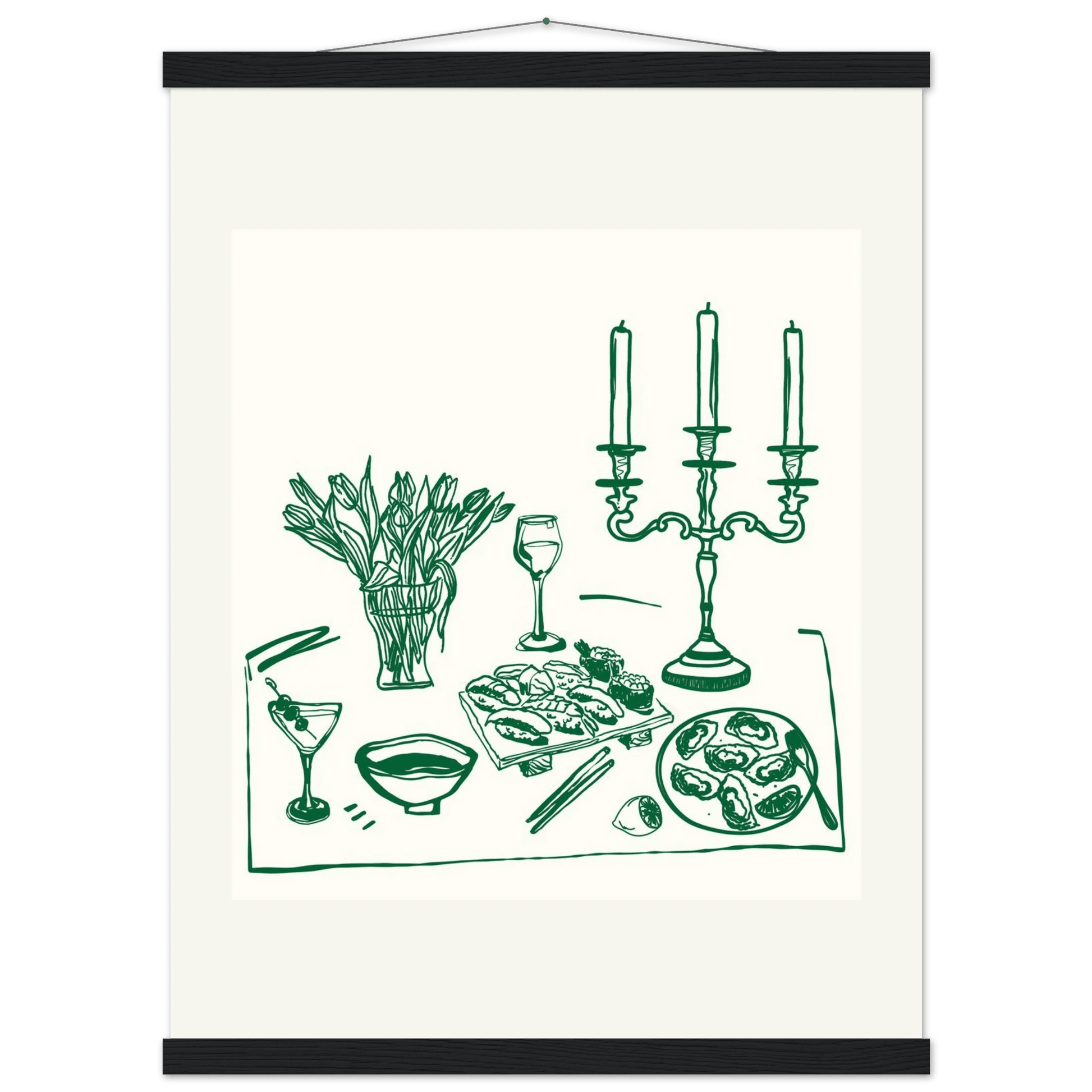 Fine Dining Table Print | Green Line Art Kitchen Wall Art | Elegant Dining Room Poster - Evergreen Posters