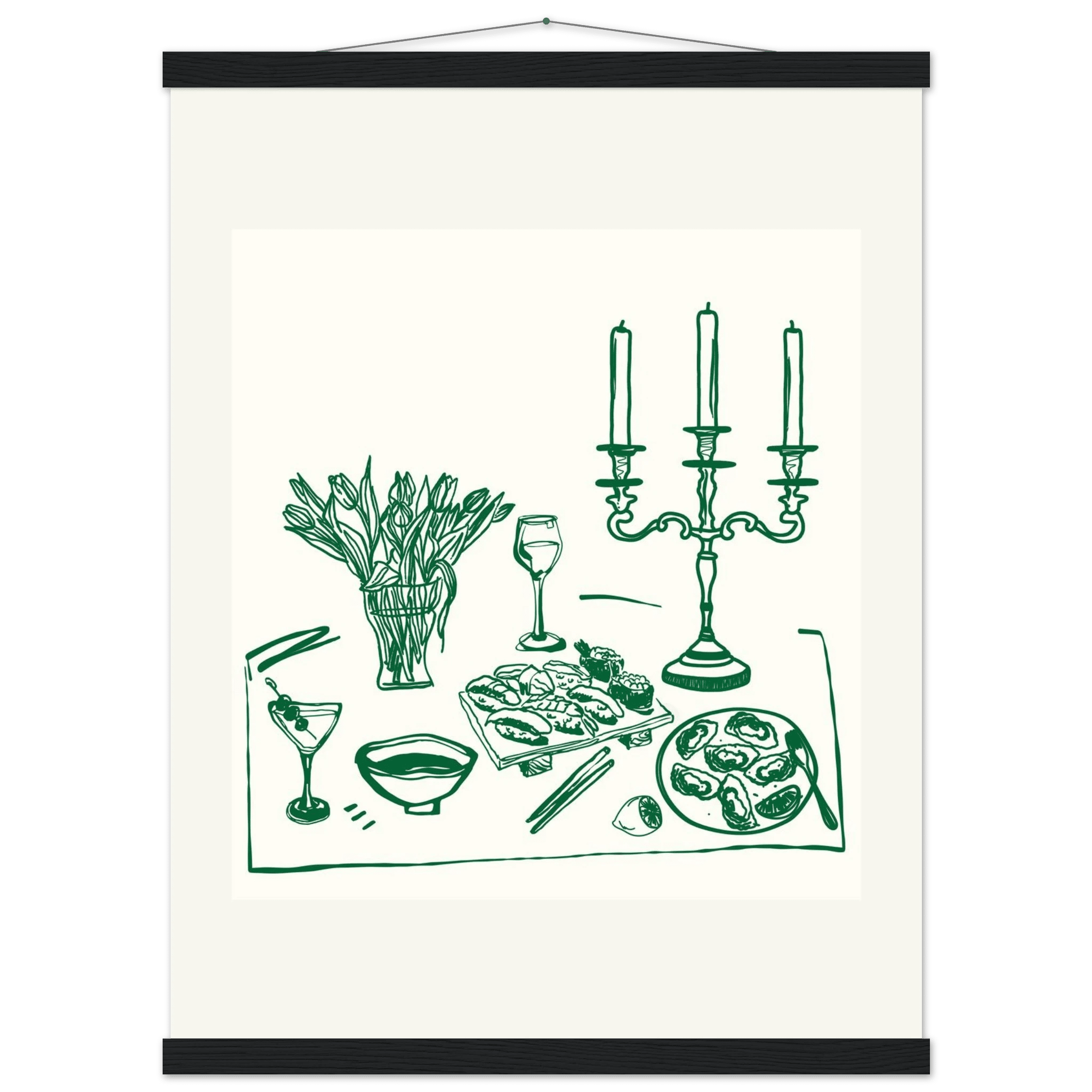 Fine Dining Table Print | Green Line Art Kitchen Wall Art | Elegant Dining Room Poster - Evergreen Posters