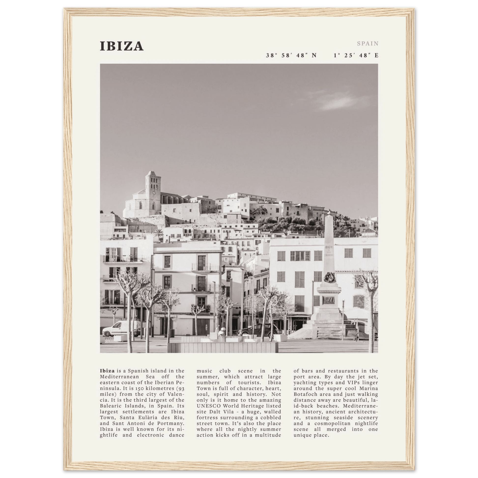 Ibiza Poster | Black & White Spanish Island Wall Art | Spain Travel Print - Evergreen Posters