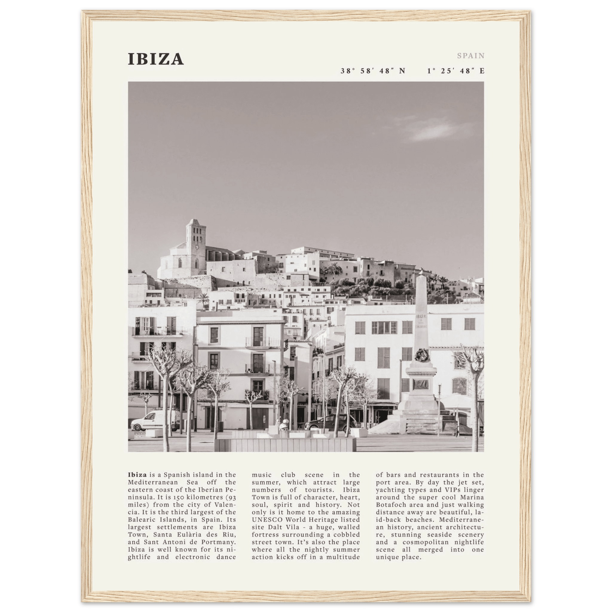 Ibiza Poster | Black & White Spanish Island Wall Art | Spain Travel Print - Evergreen Posters