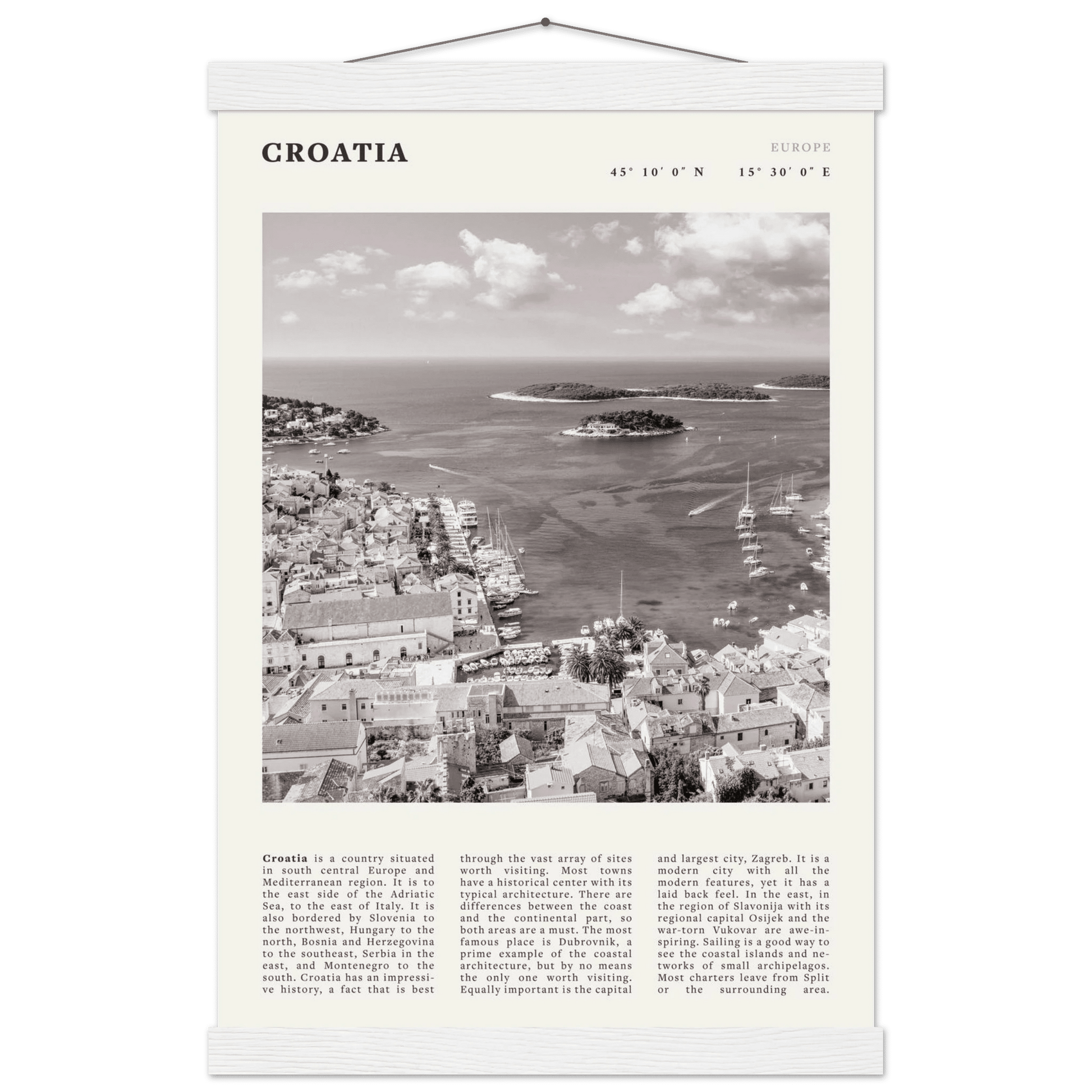 Croatia Poster | Black & White Hvar Island Wall Art | Adriatic Travel Print Decor - Evergreen Posters