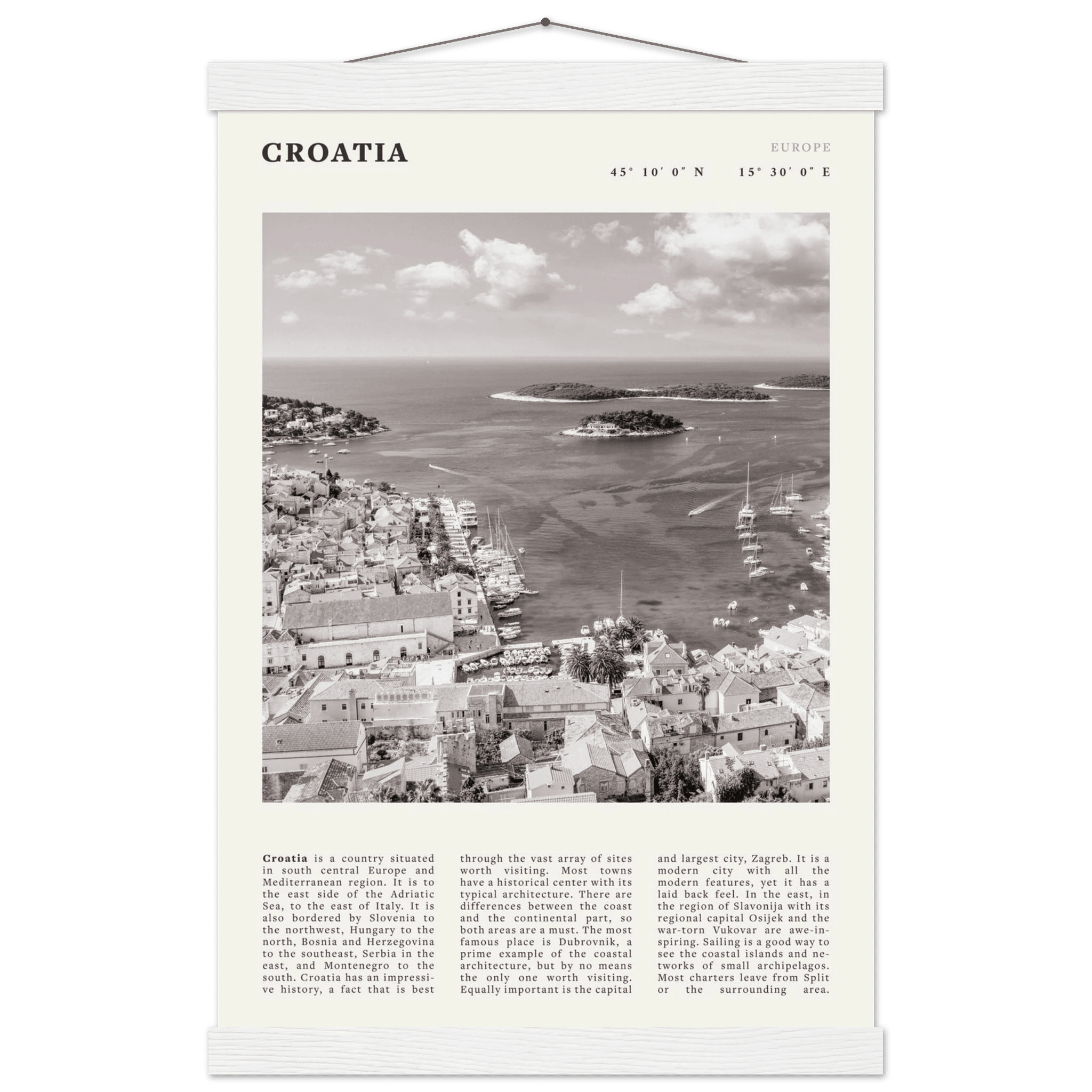 Croatia Poster | Black & White Hvar Island Wall Art | Adriatic Travel Print Decor - Evergreen Posters