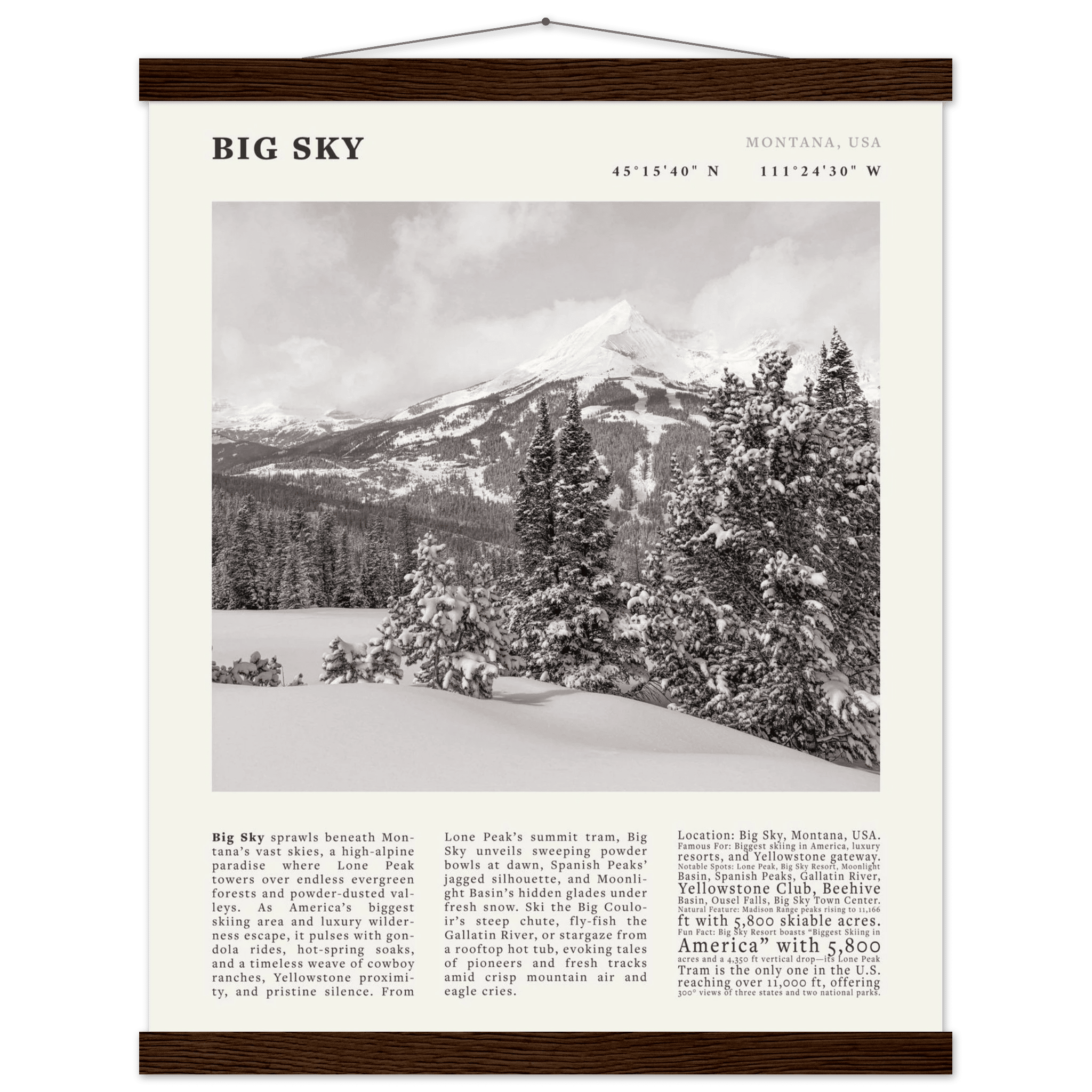Big Sky Montana Poster Black and White – Vintage Lone Peak Ski Resort Print (Digital & Printed Options) - Evergreen Posters