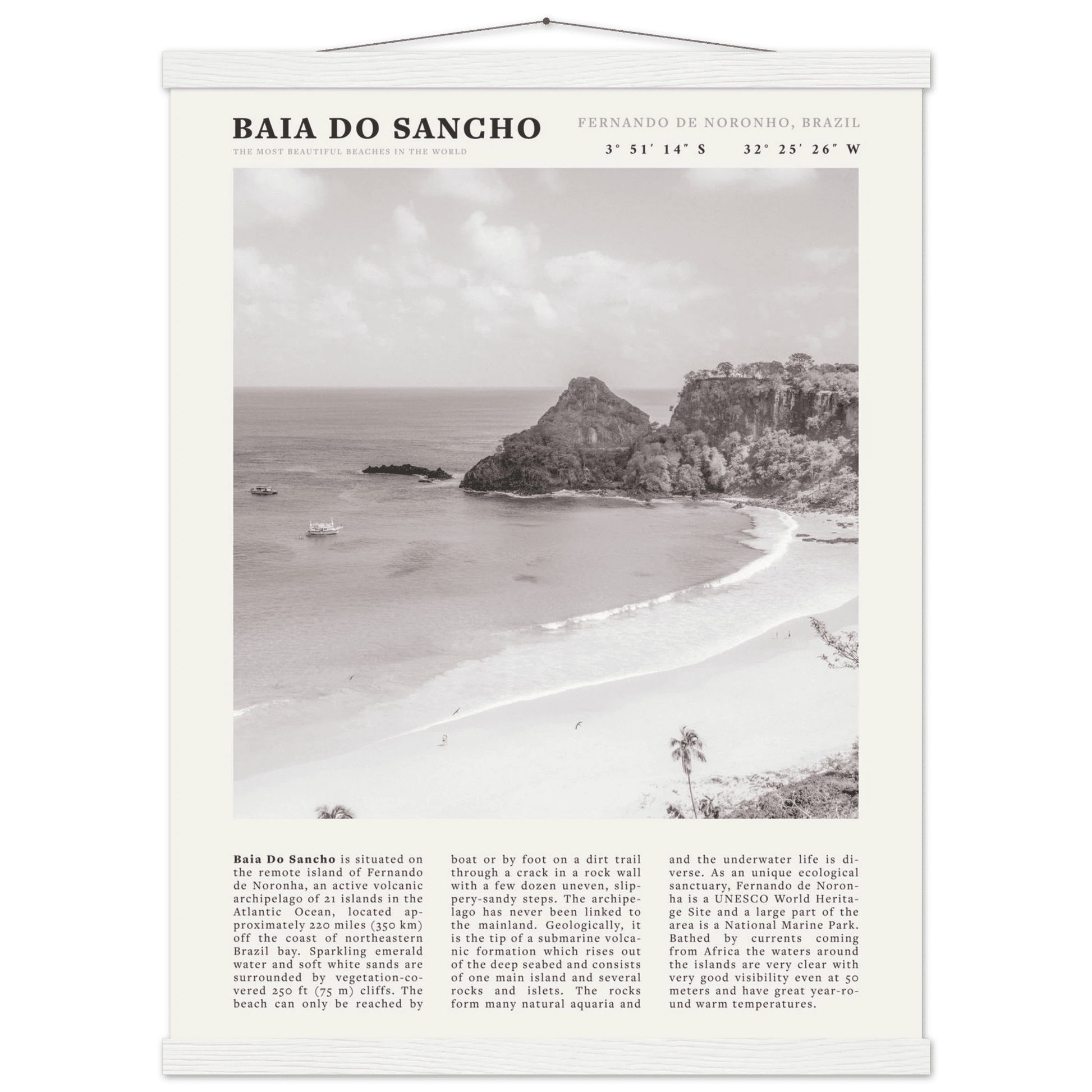 Baia Do Sancho Poster | Black & White Brazil Beach Wall Art | Fernando de Noronha - Evergreen Posters