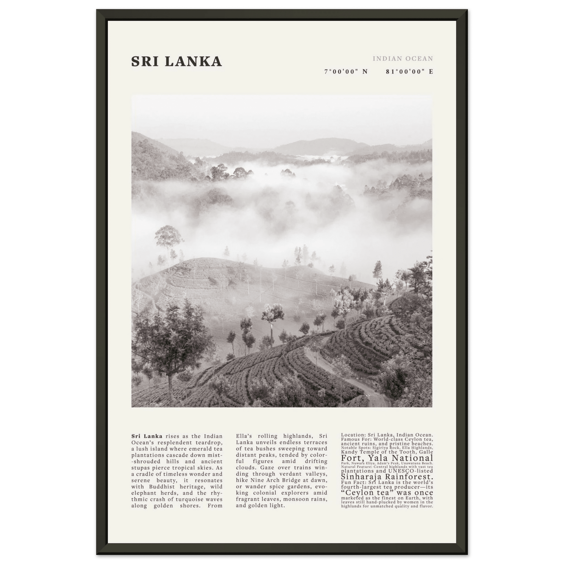 Sri Lanka Poster Black and White – Vintage Ceylon Tea Plantation Print (Digital & Printed Options) - Evergreen Posters