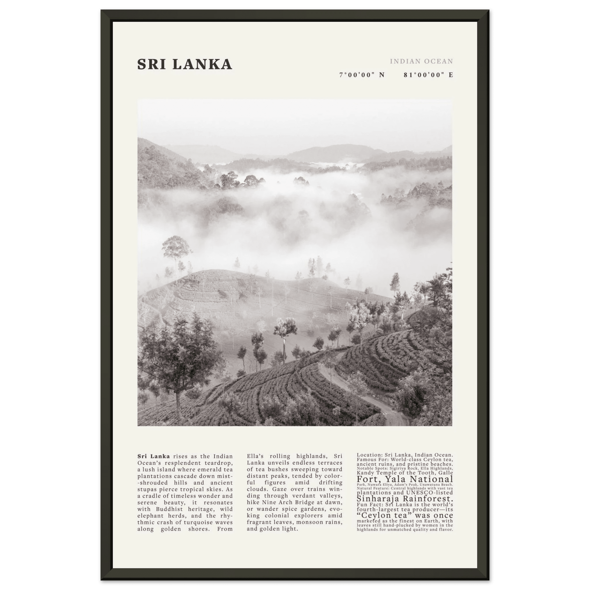 Sri Lanka Poster Black and White – Vintage Ceylon Tea Plantation Print (Digital & Printed Options) - Evergreen Posters