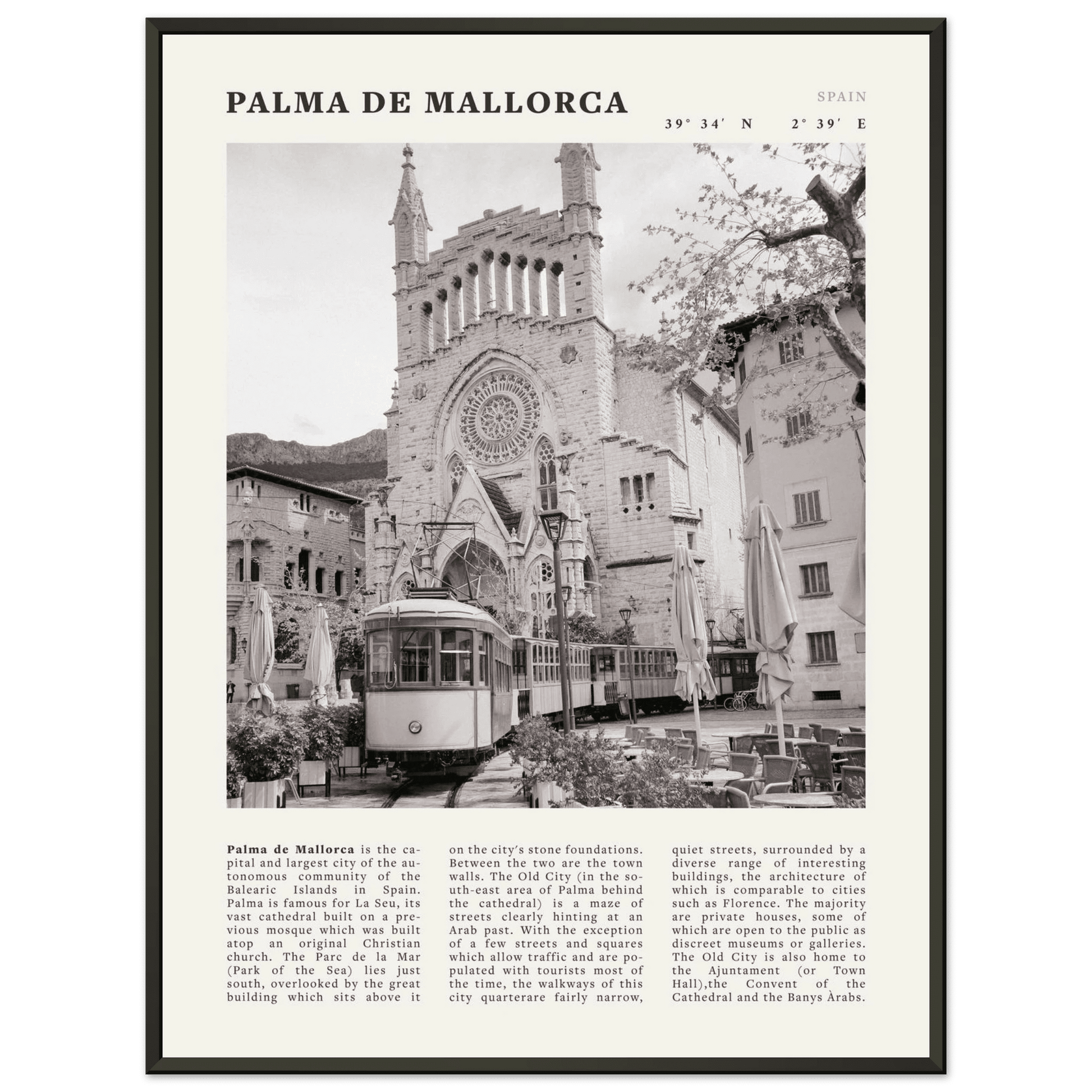 Palma de Mallorca Poster | Black & White Spain Wall Art | Travel Print | Mediterranean Decor - Evergreen Posters