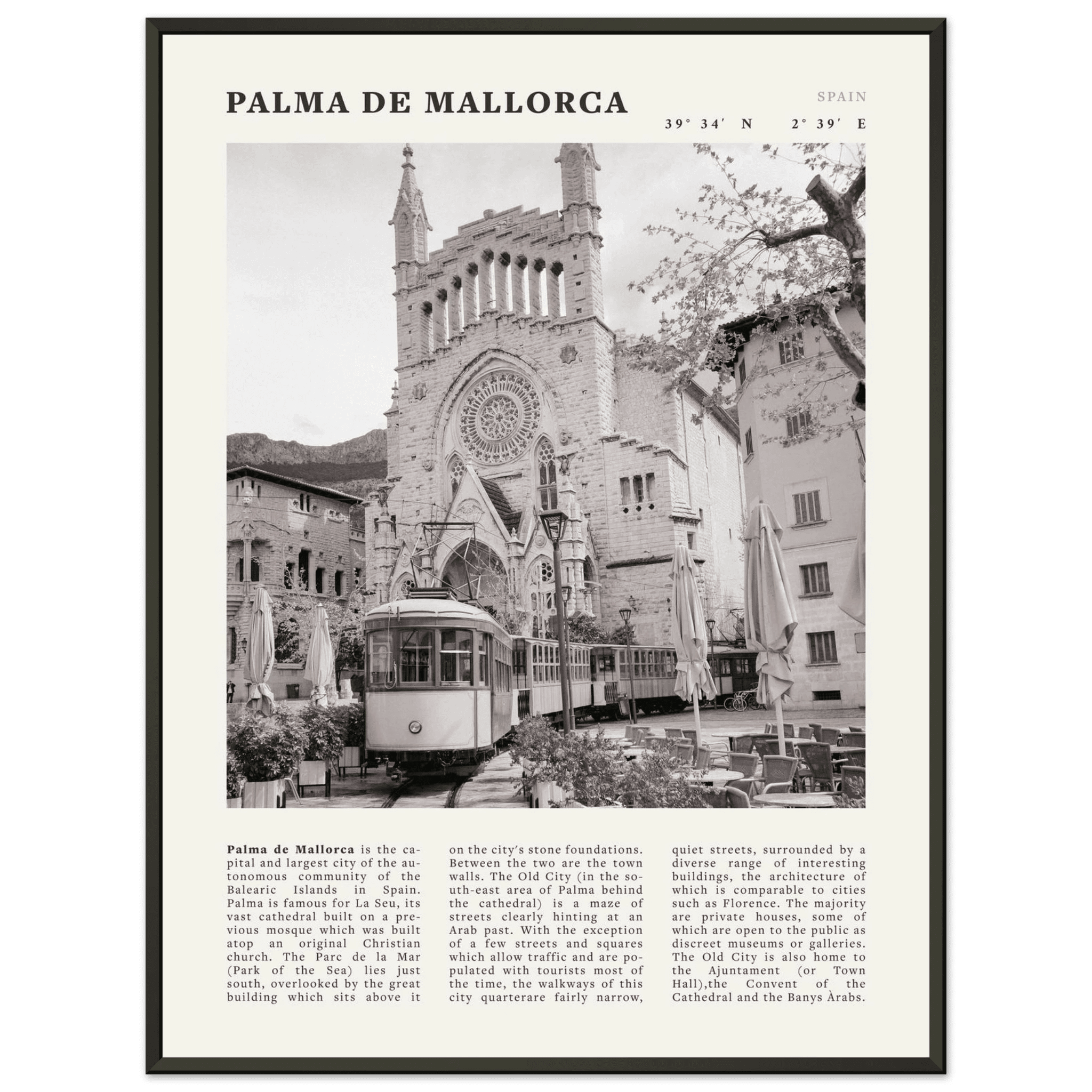 Palma de Mallorca Poster | Black & White Spain Wall Art | Travel Print | Mediterranean Decor - Evergreen Posters