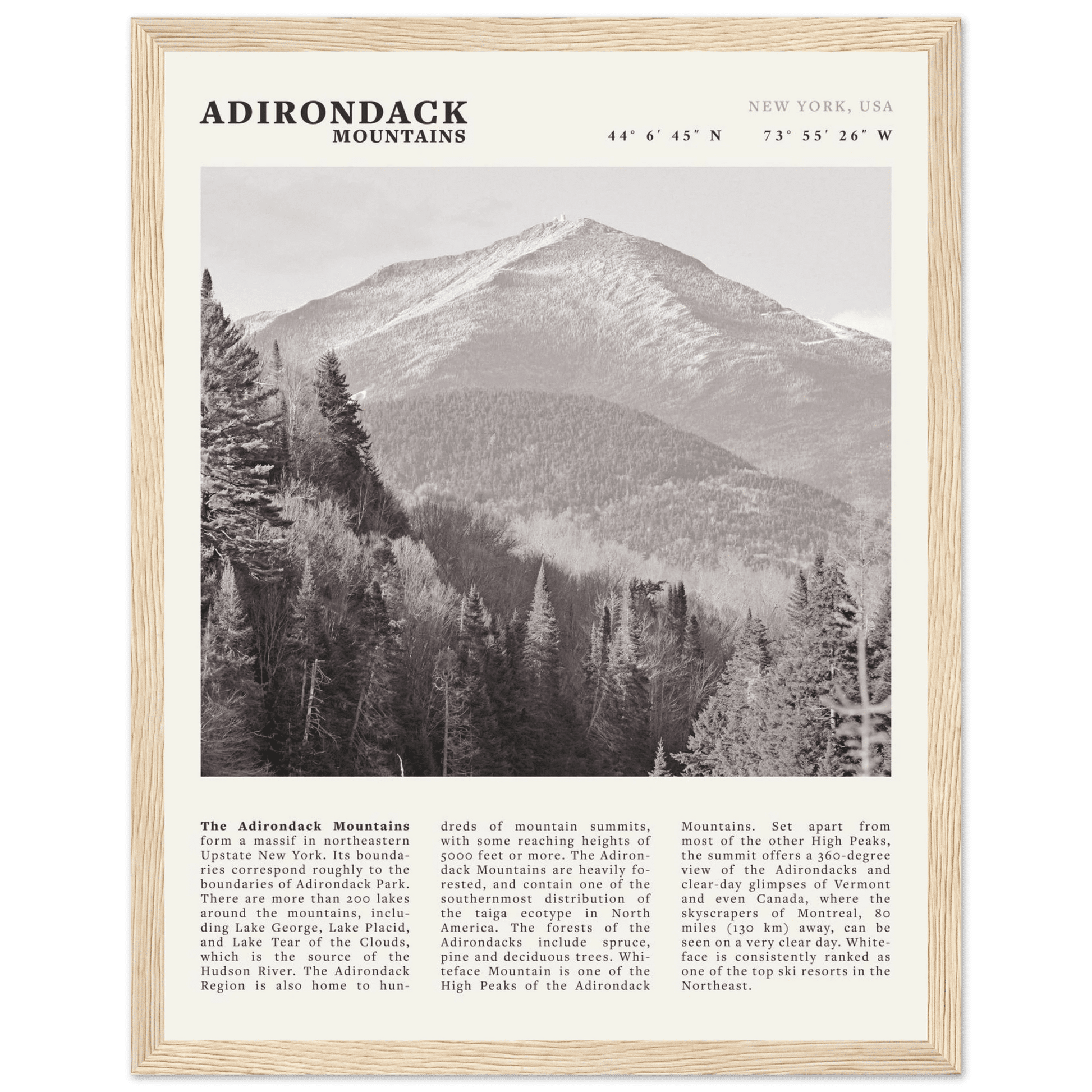 Adirondack Mountains Poster | Black & White New York Nature Wall Art | Hiking Print - Evergreen Posters