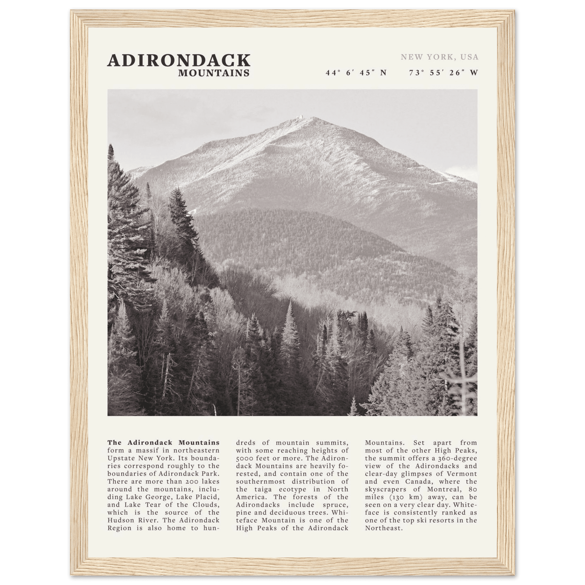 Adirondack Mountains Poster | Black & White New York Nature Wall Art | Hiking Print - Evergreen Posters