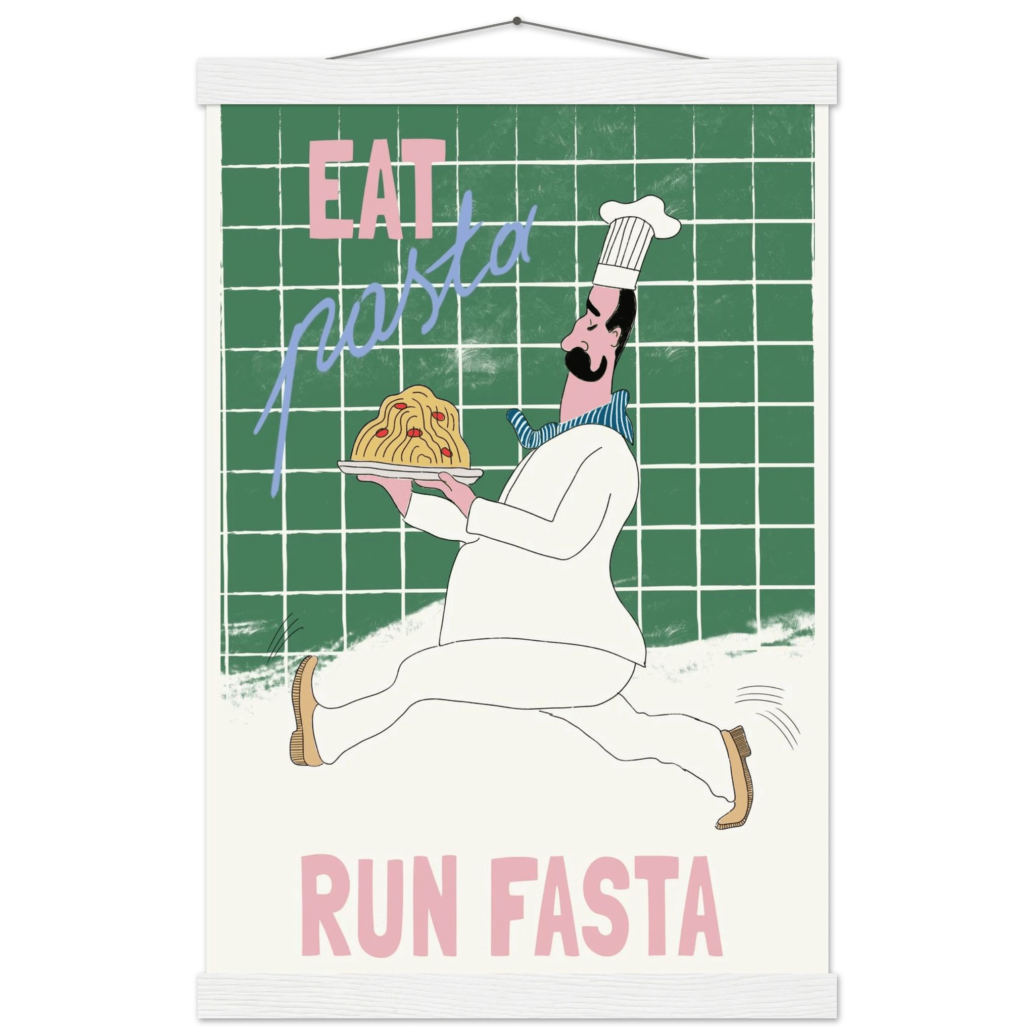 Eat Pasta Run Fasta Poster – Playful Kitchen Wall Art Print (Green Edition) - Evergreen Posters