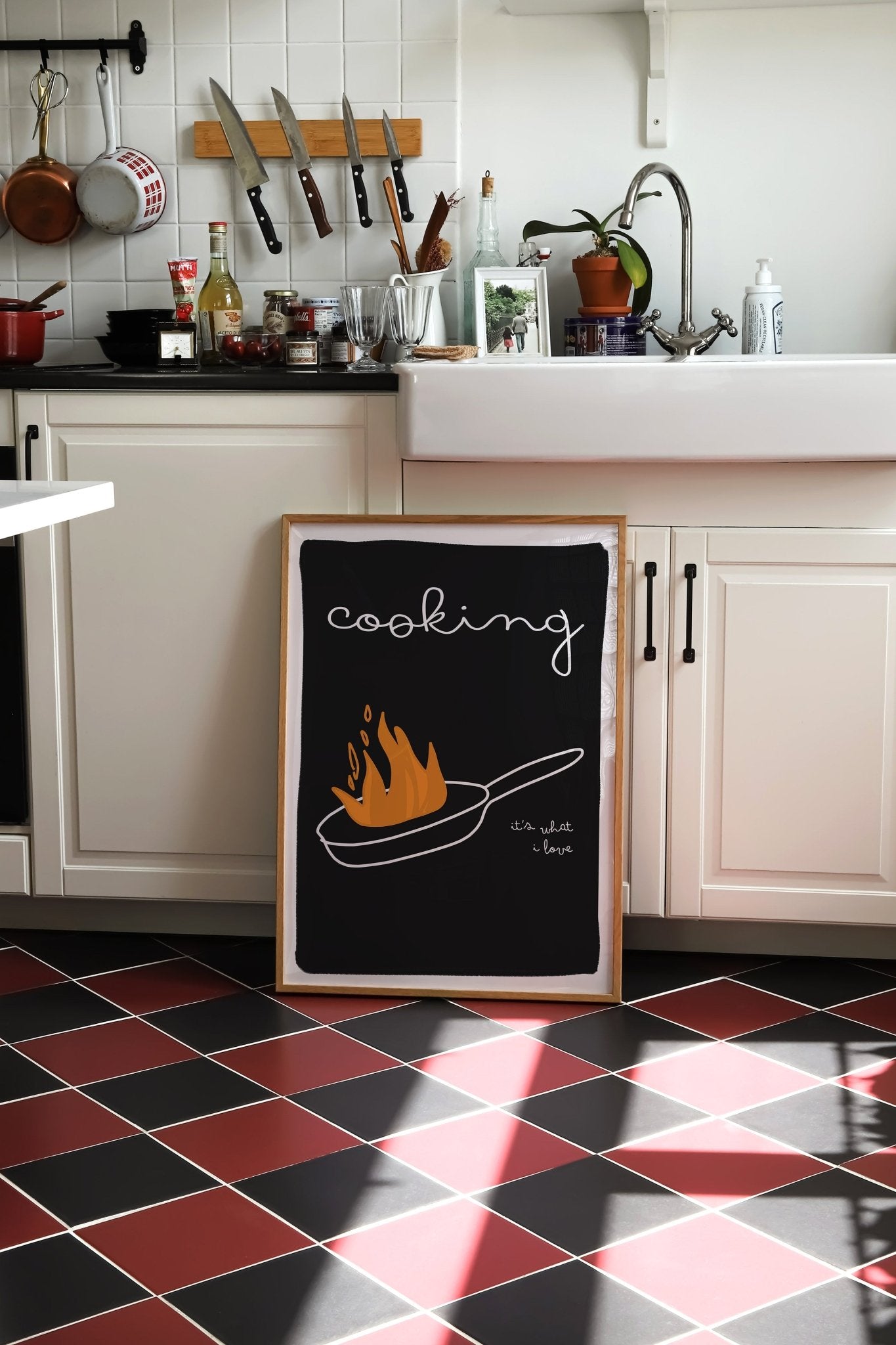 Cooking It's What I Love | Dark Kitchen Quote Wall Art Print - Evergreen Posters