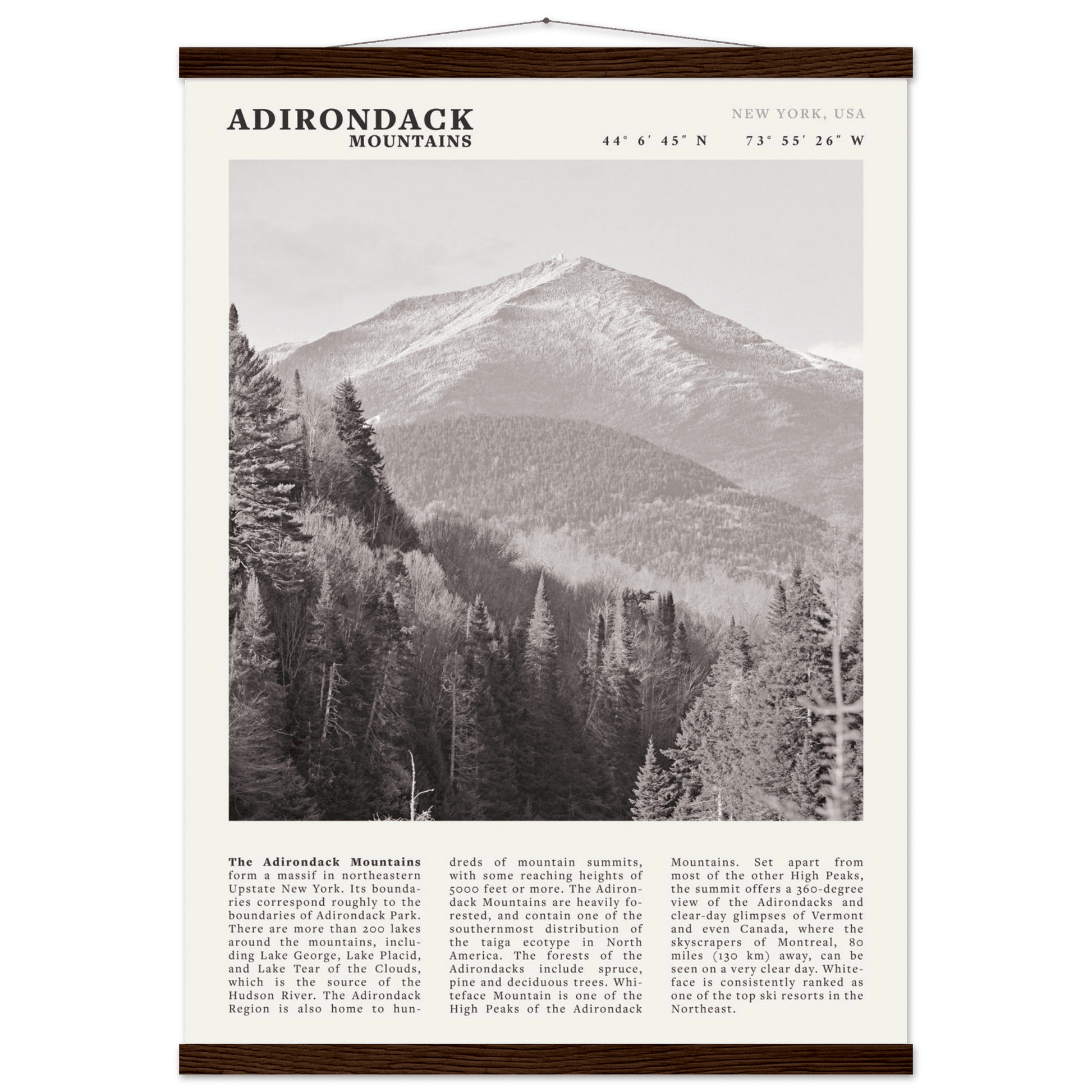 Adirondack Mountains Poster | Black & White New York Nature Wall Art | Hiking Print - Evergreen Posters