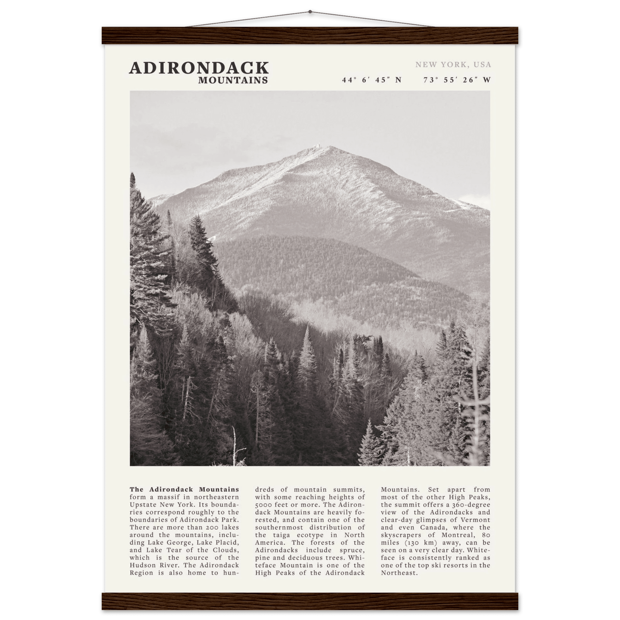 Adirondack Mountains Poster | Black & White New York Nature Wall Art | Hiking Print - Evergreen Posters