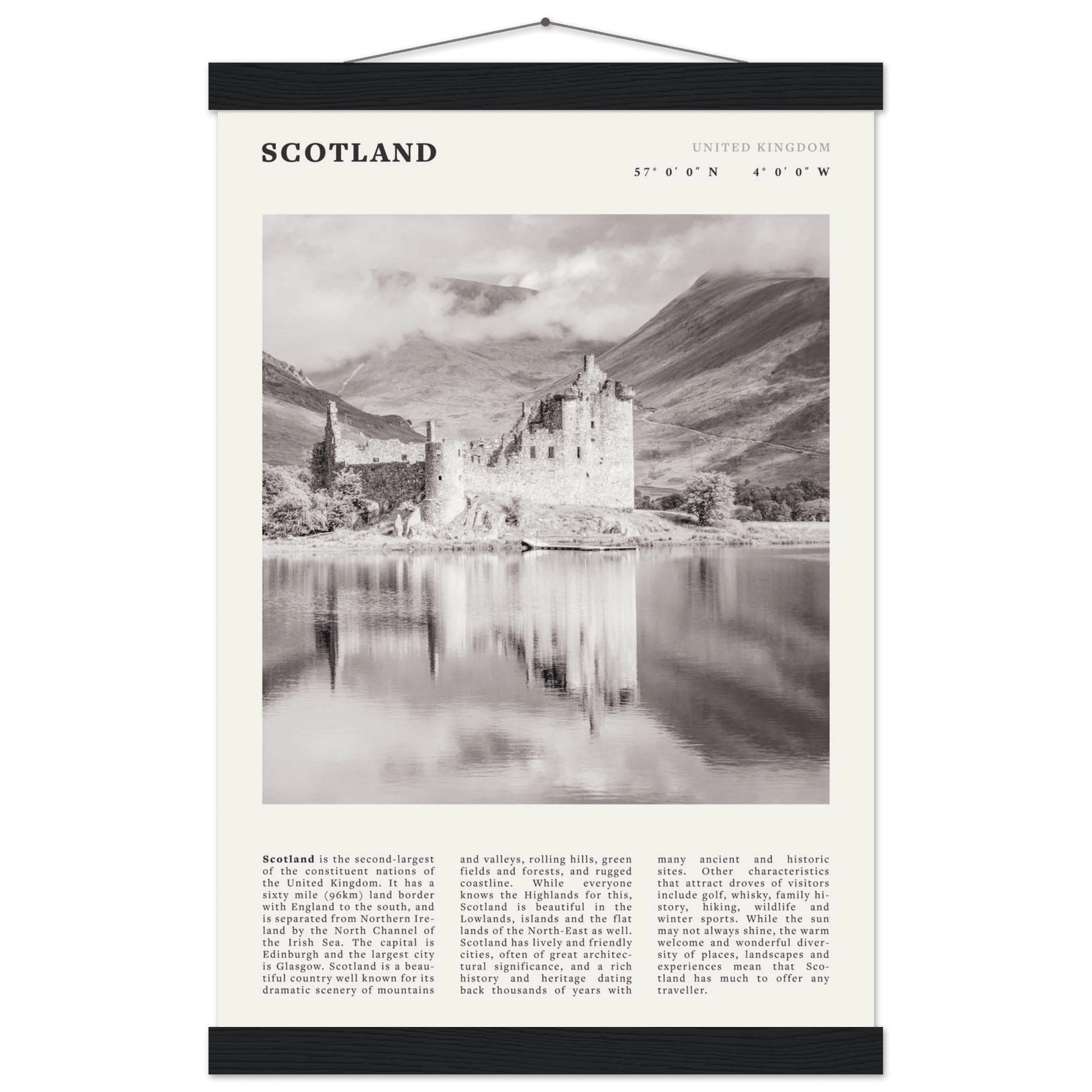 Scotland Poster | Black & White Highland Castle Wall Art | UK Travel Print Decor - Evergreen Posters