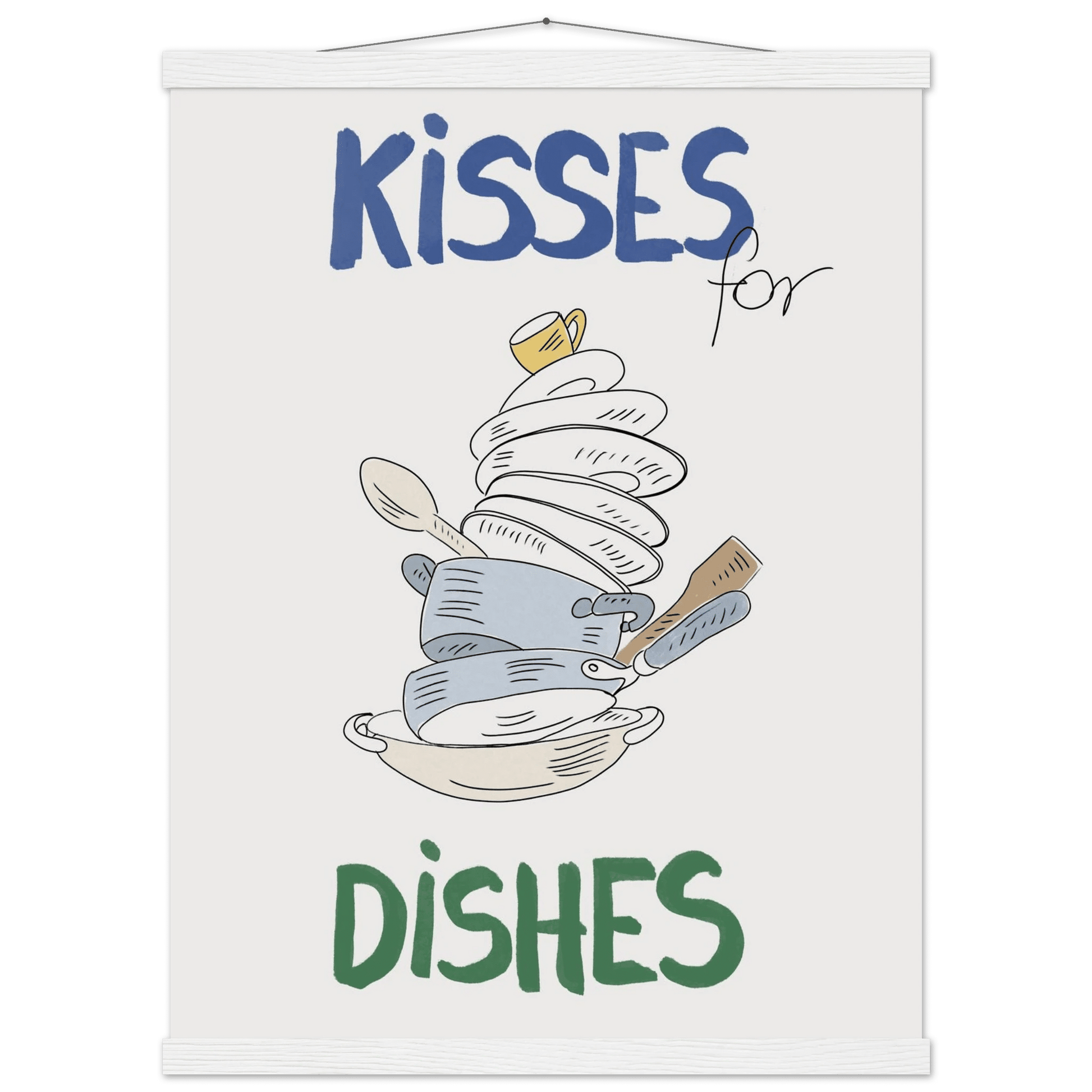 Kisses for Dishes Poster – Funny Kitchen Wall Art Print (Digital & Printed Options) - Evergreen Posters