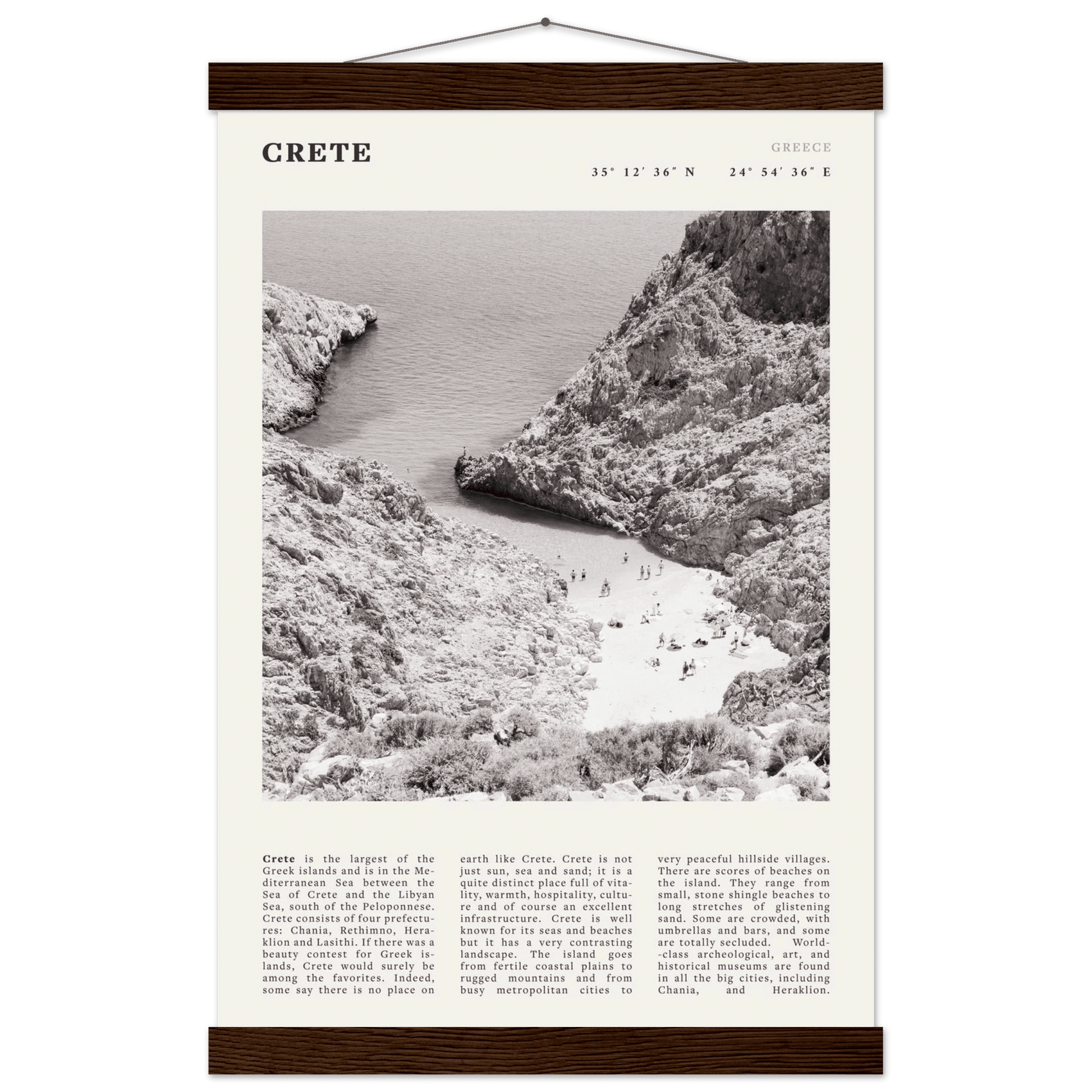 Crete Poster | Black & White Greece Beach Wall Art | Mediterranean Travel Print - Evergreen Posters