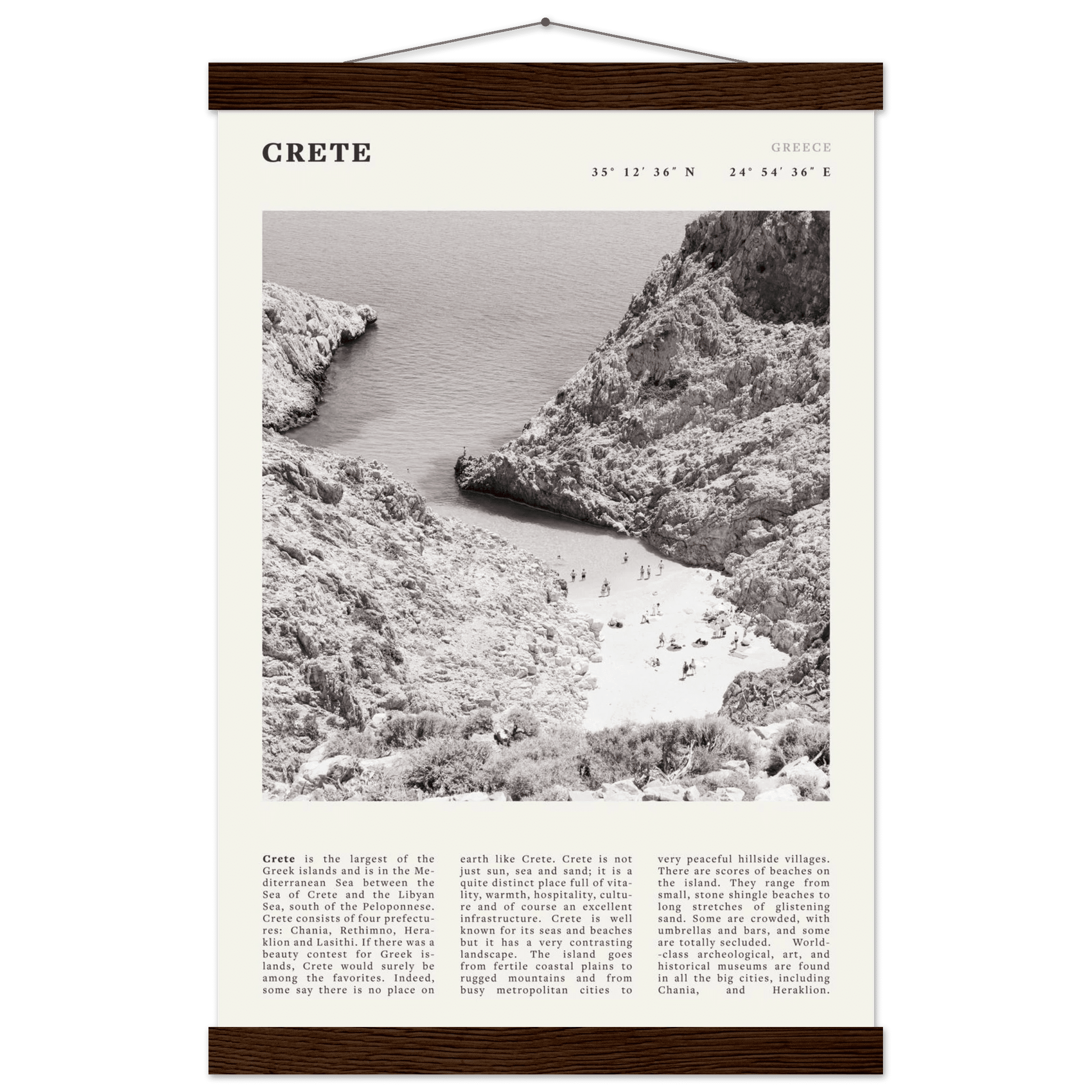 Crete Poster | Black & White Greece Beach Wall Art | Mediterranean Travel Print - Evergreen Posters