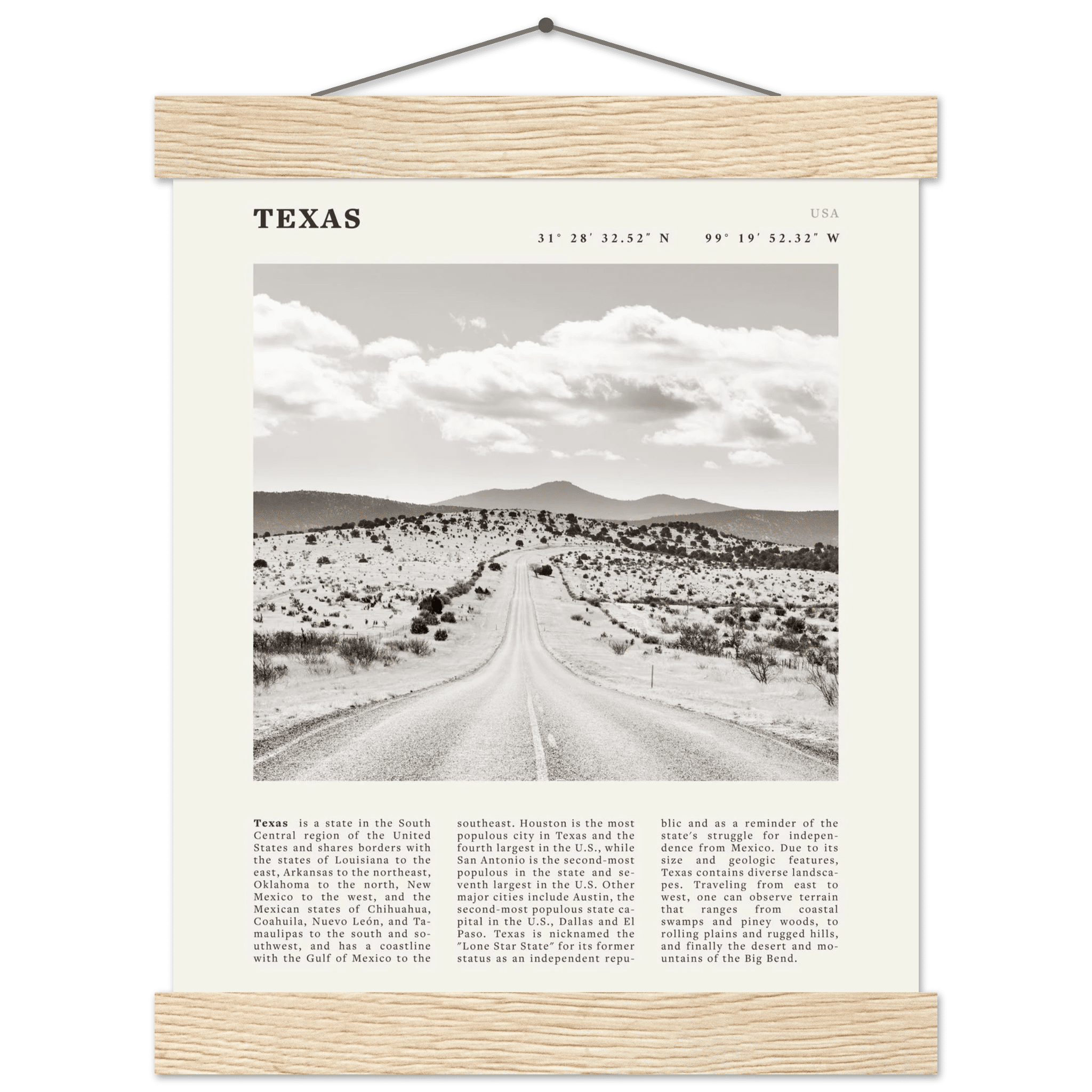 Texas Poster | Black & White Lone Star Road Wall Art | USA Travel Print Decor - Evergreen Posters