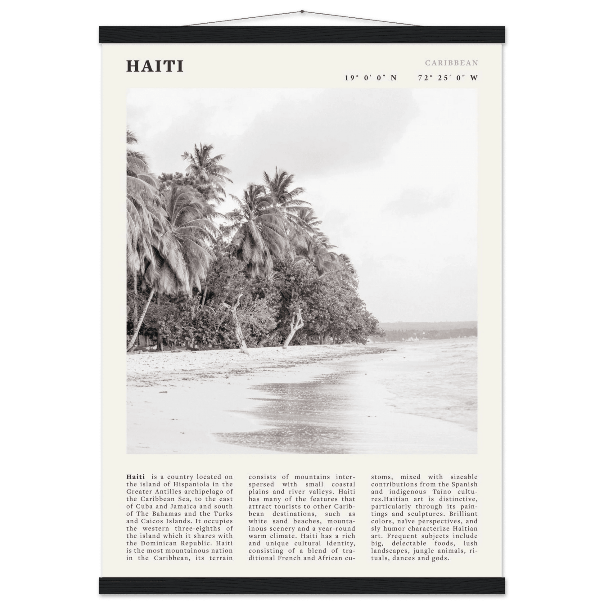 Haiti Poster | Black & White Caribbean Beach Wall Art | Tropical Travel Print - Evergreen Posters