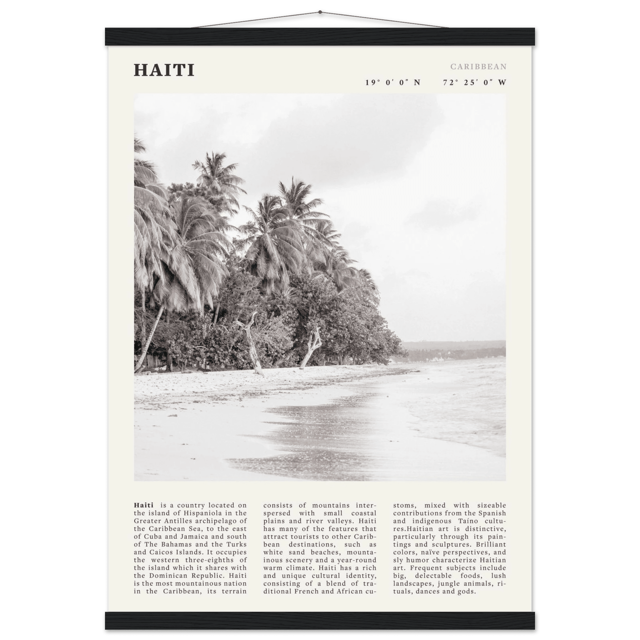Haiti Poster | Black & White Caribbean Beach Wall Art | Tropical Travel Print - Evergreen Posters