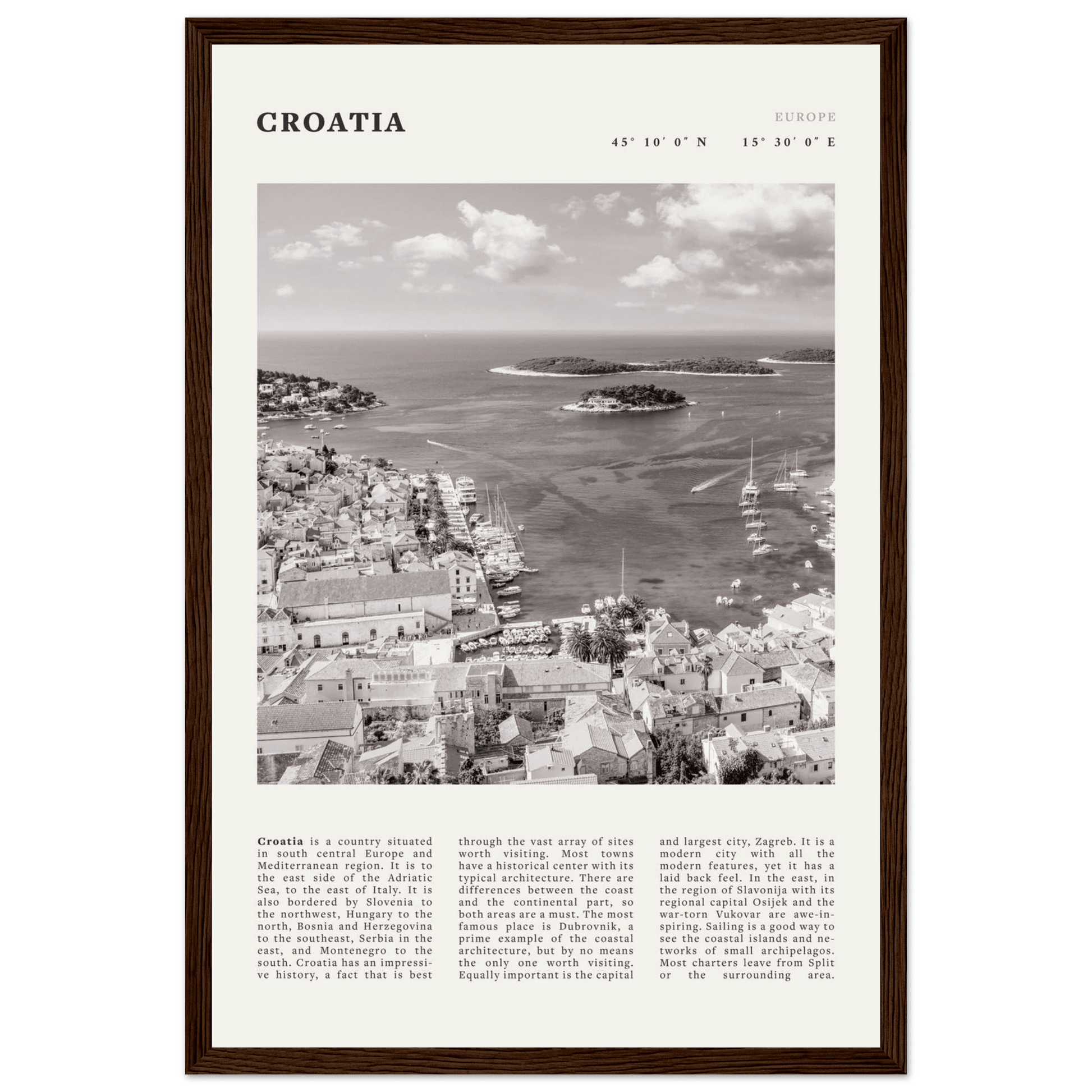 Croatia Poster | Black & White Hvar Island Wall Art | Adriatic Travel Print Decor - Evergreen Posters