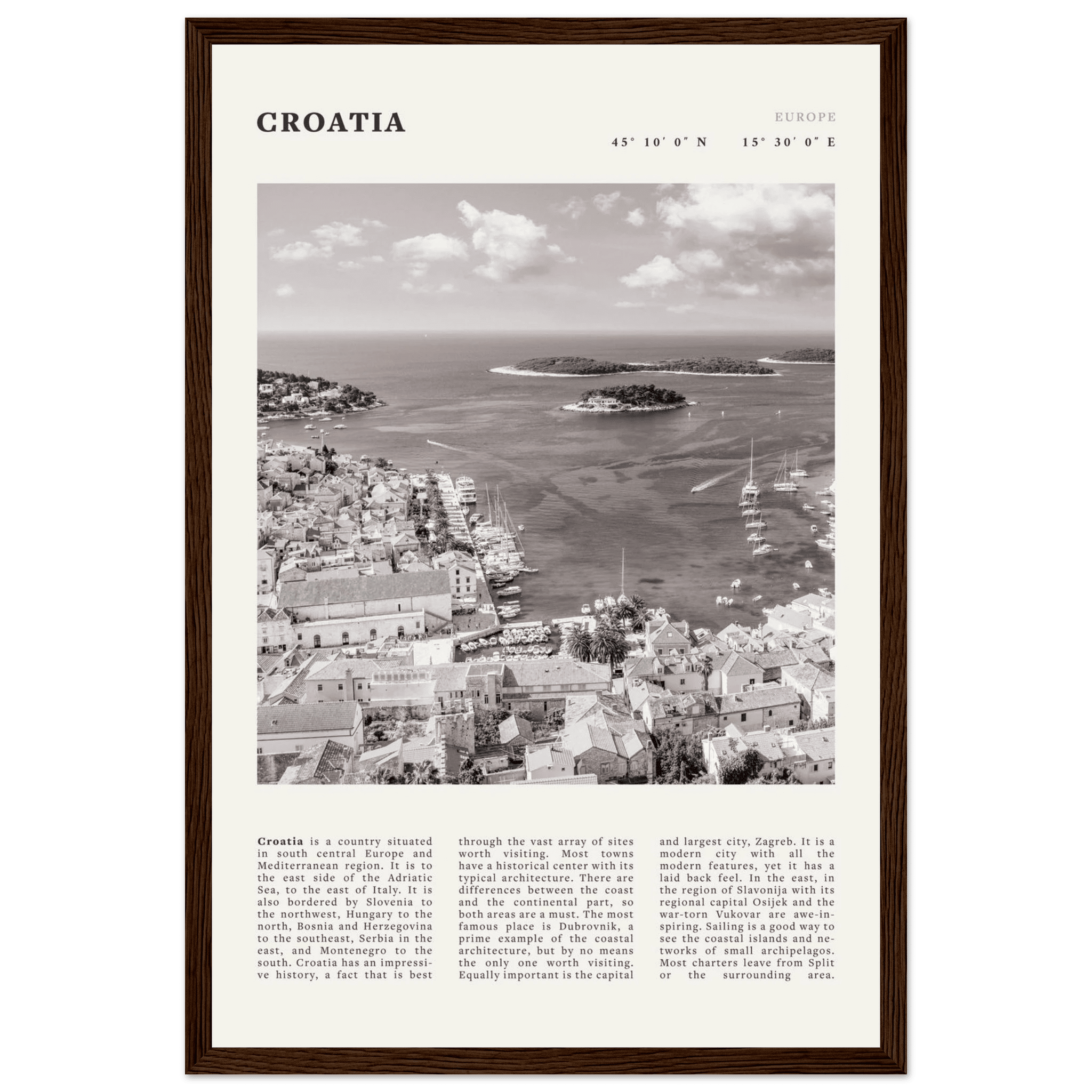 Croatia Poster | Black & White Hvar Island Wall Art | Adriatic Travel Print Decor - Evergreen Posters