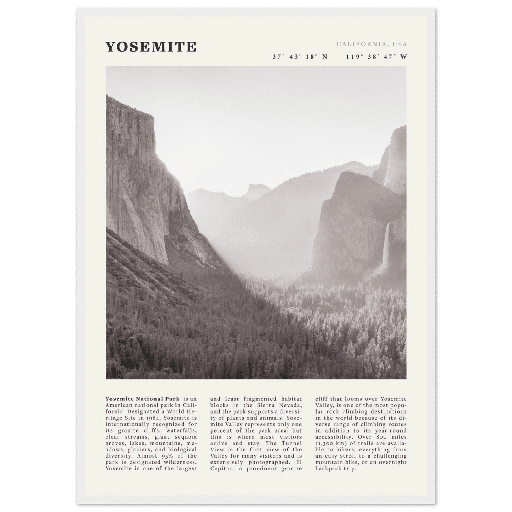 Yosemite Poster | Black & White National Park Wall Art | California Nature Print - Evergreen Posters