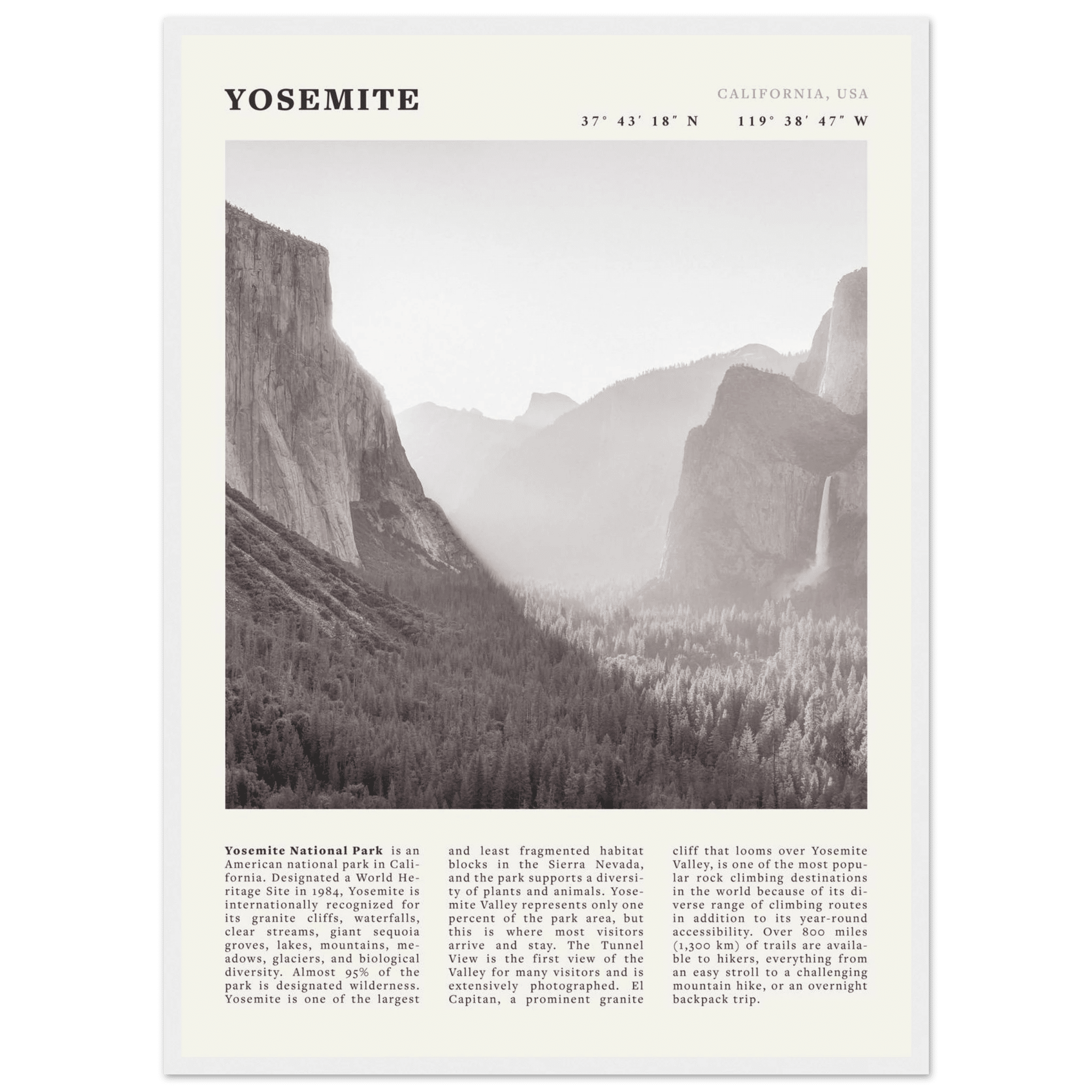 Yosemite Poster | Black & White National Park Wall Art | California Nature Print - Evergreen Posters