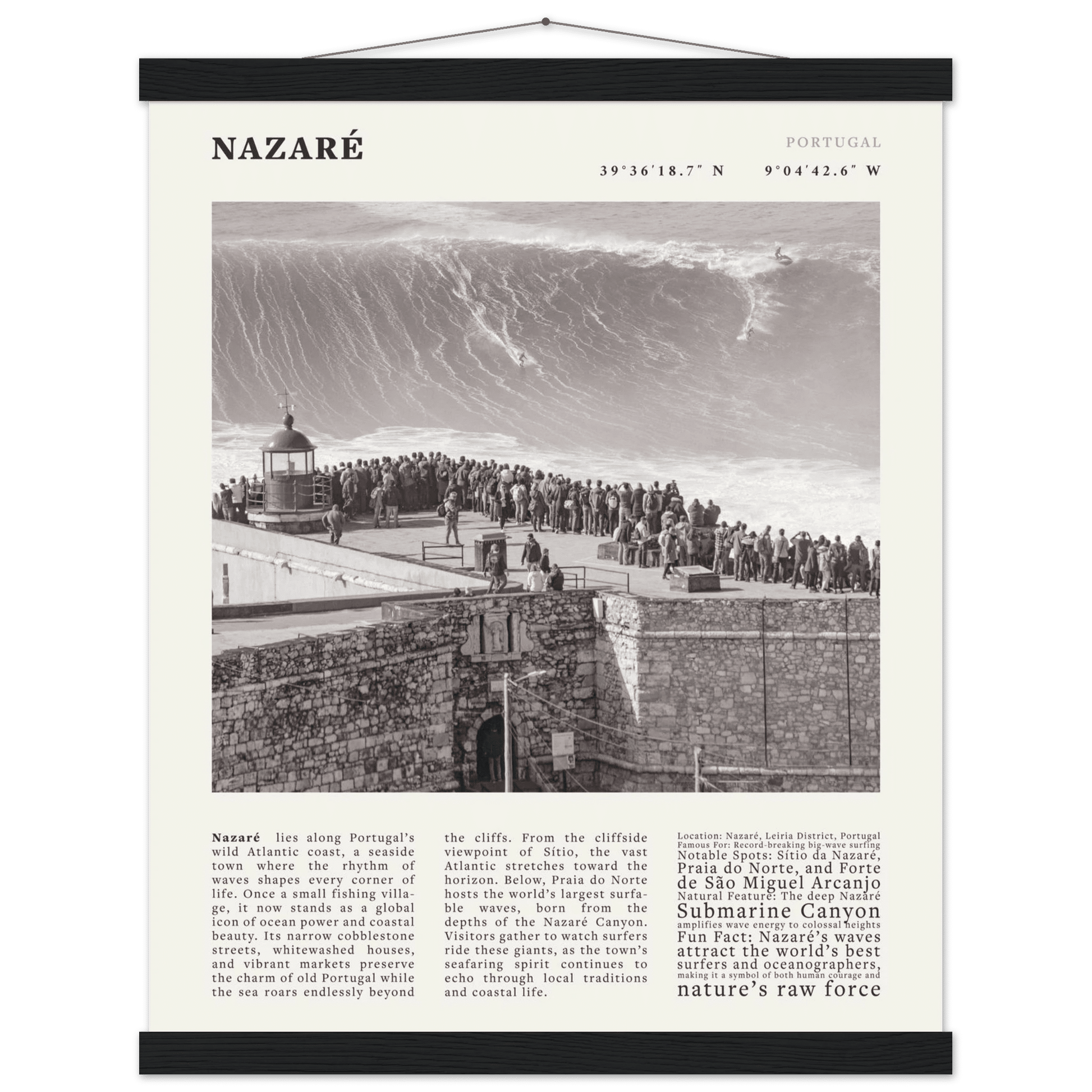 Nazaré Portugal Poster Black and White – Vintage Big Waves Surf Print (Digital & Printed Options) - Evergreen Posters
