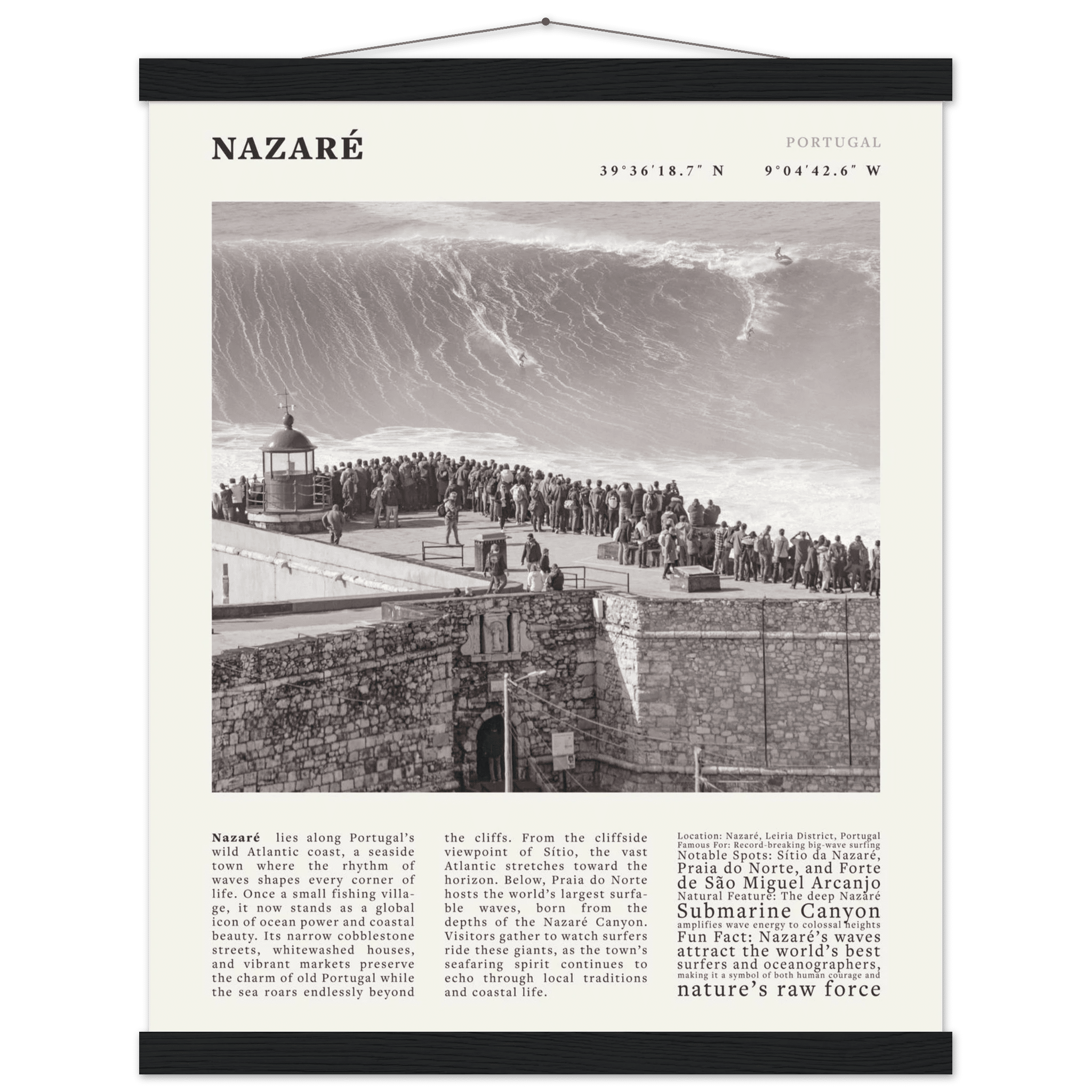Nazaré Portugal Poster Black and White – Vintage Big Waves Surf Print (Digital & Printed Options) - Evergreen Posters