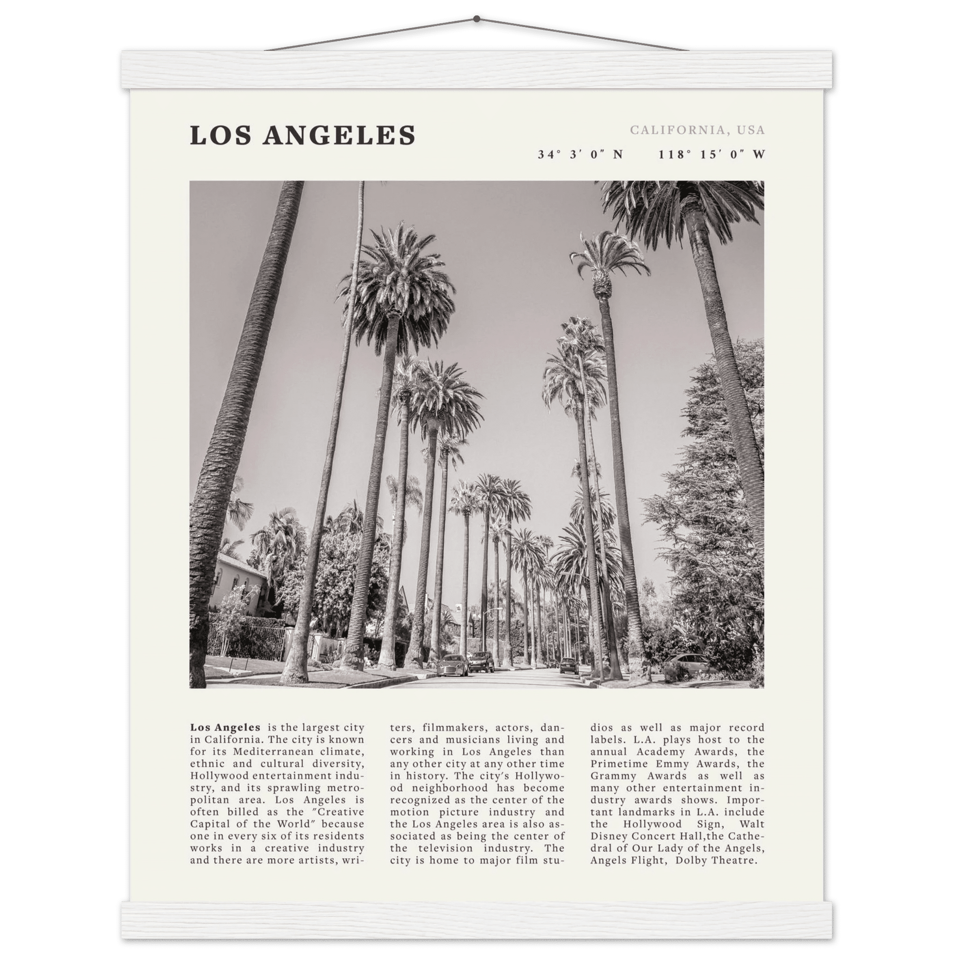Los Angeles Poster | Black & White Palm Trees Wall Art | California Travel Print - Evergreen Posters