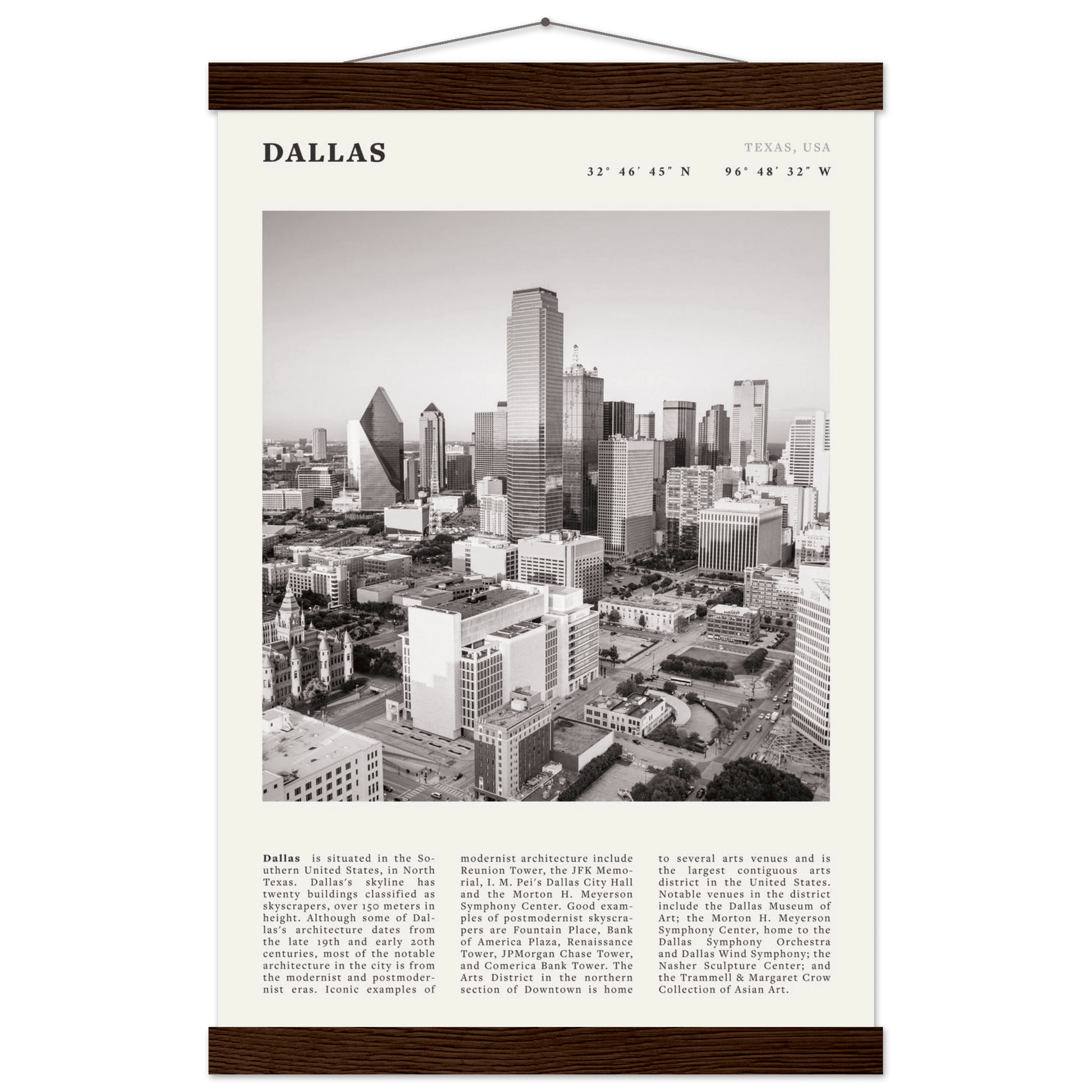Dallas Poster | Black & White Texas Skyline Wall Art | City Travel Print Decor - Evergreen Posters