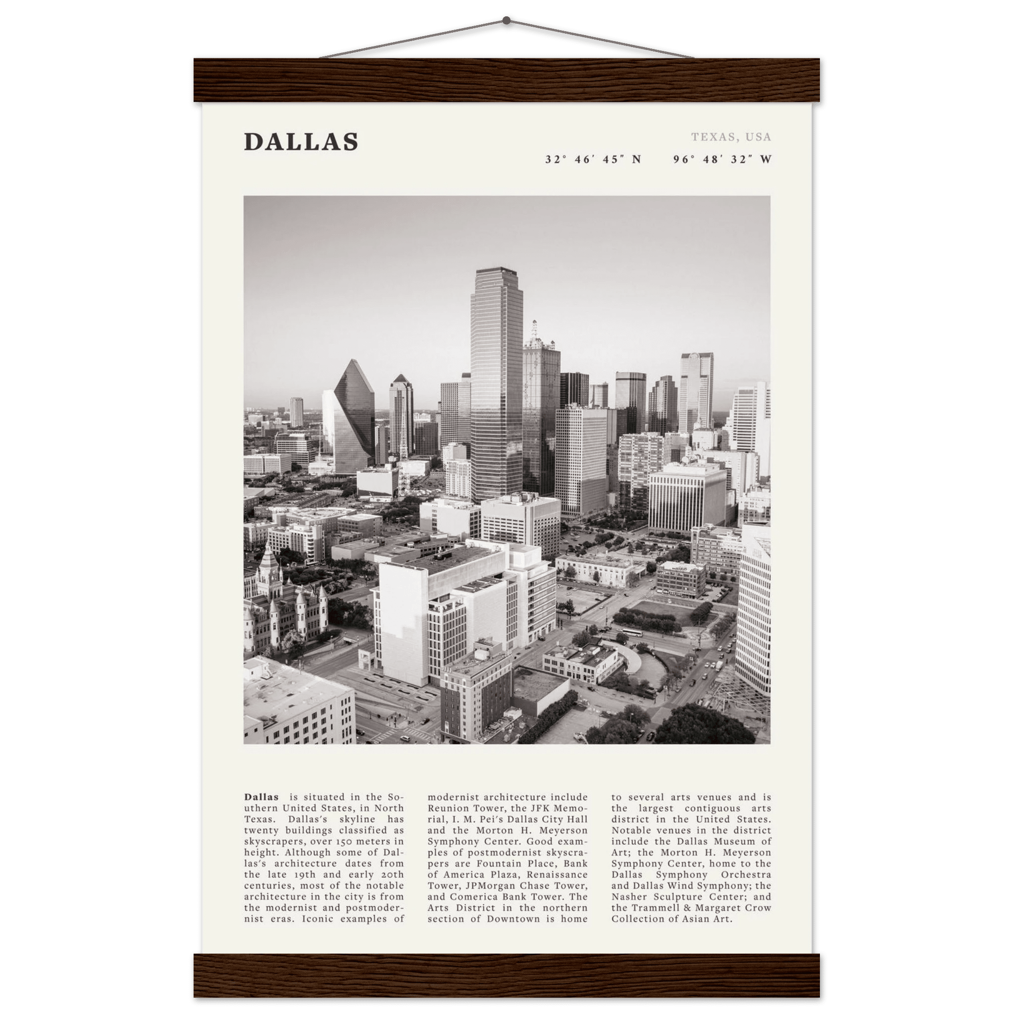 Dallas Poster | Black & White Texas Skyline Wall Art | City Travel Print Decor - Evergreen Posters