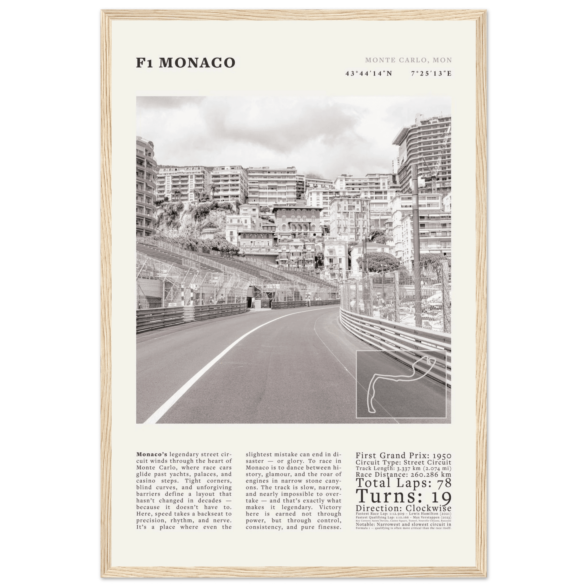 F1 Monaco Poster Black and White – Vintage Monte Carlo Street Circuit Print (Digital & Printed Options) - Evergreen Posters