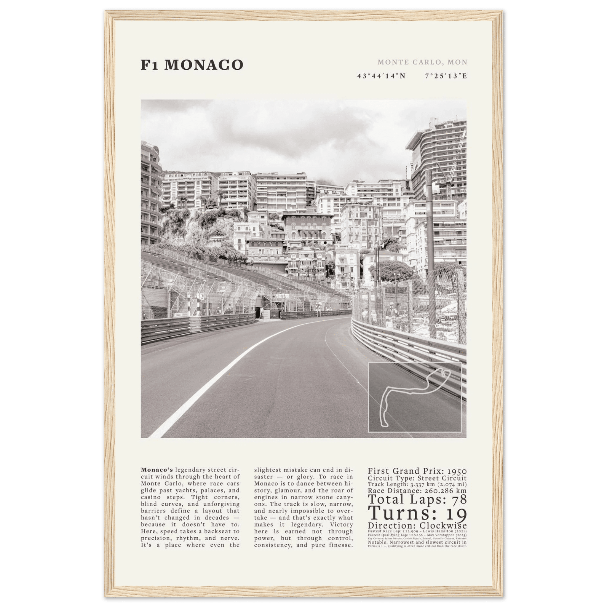 F1 Monaco Poster Black and White – Vintage Monte Carlo Street Circuit Print (Digital & Printed Options) - Evergreen Posters
