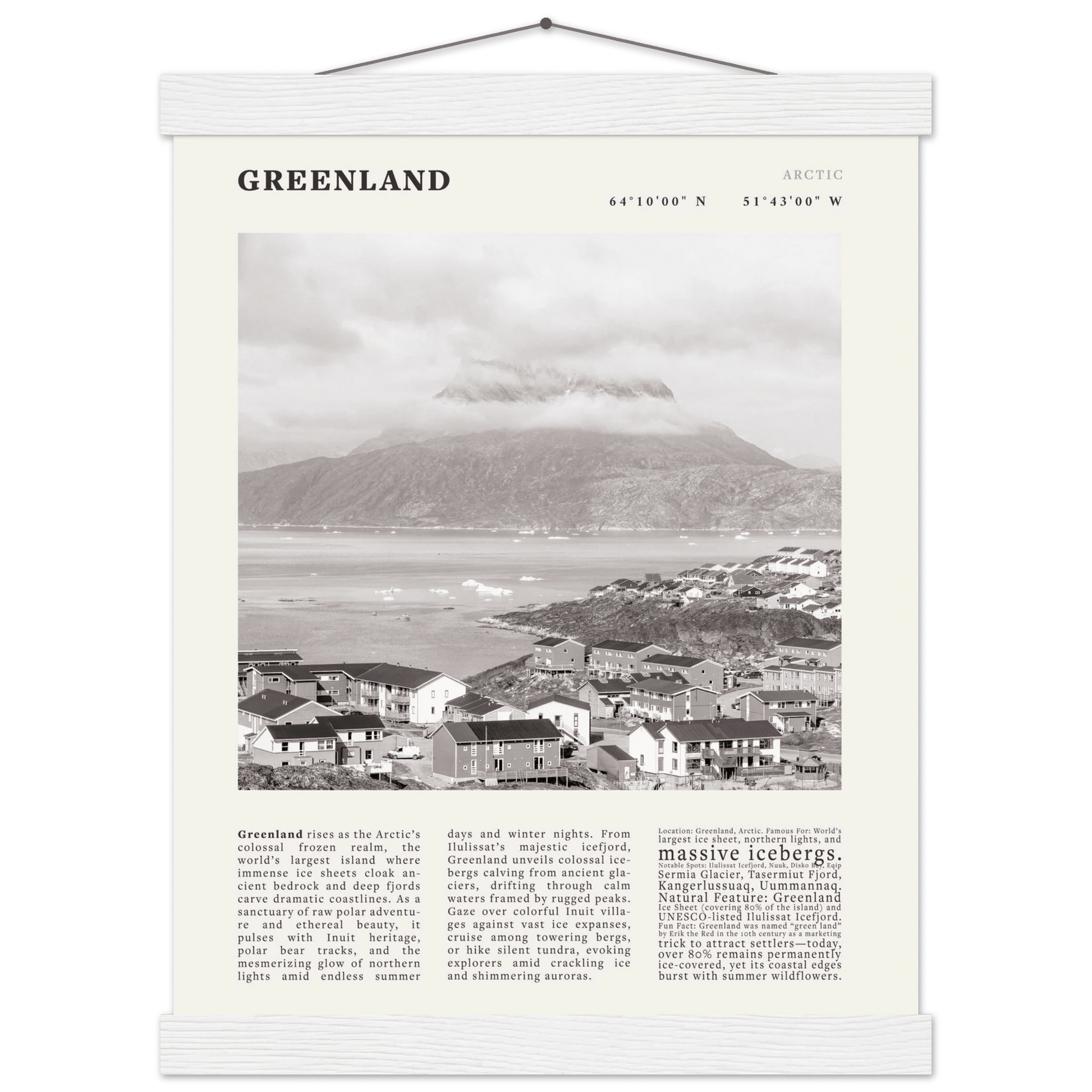 Greenland Poster Black and White – Vintage Arctic Fjord Landscape Print (Digital & Printed Options) - Evergreen Posters
