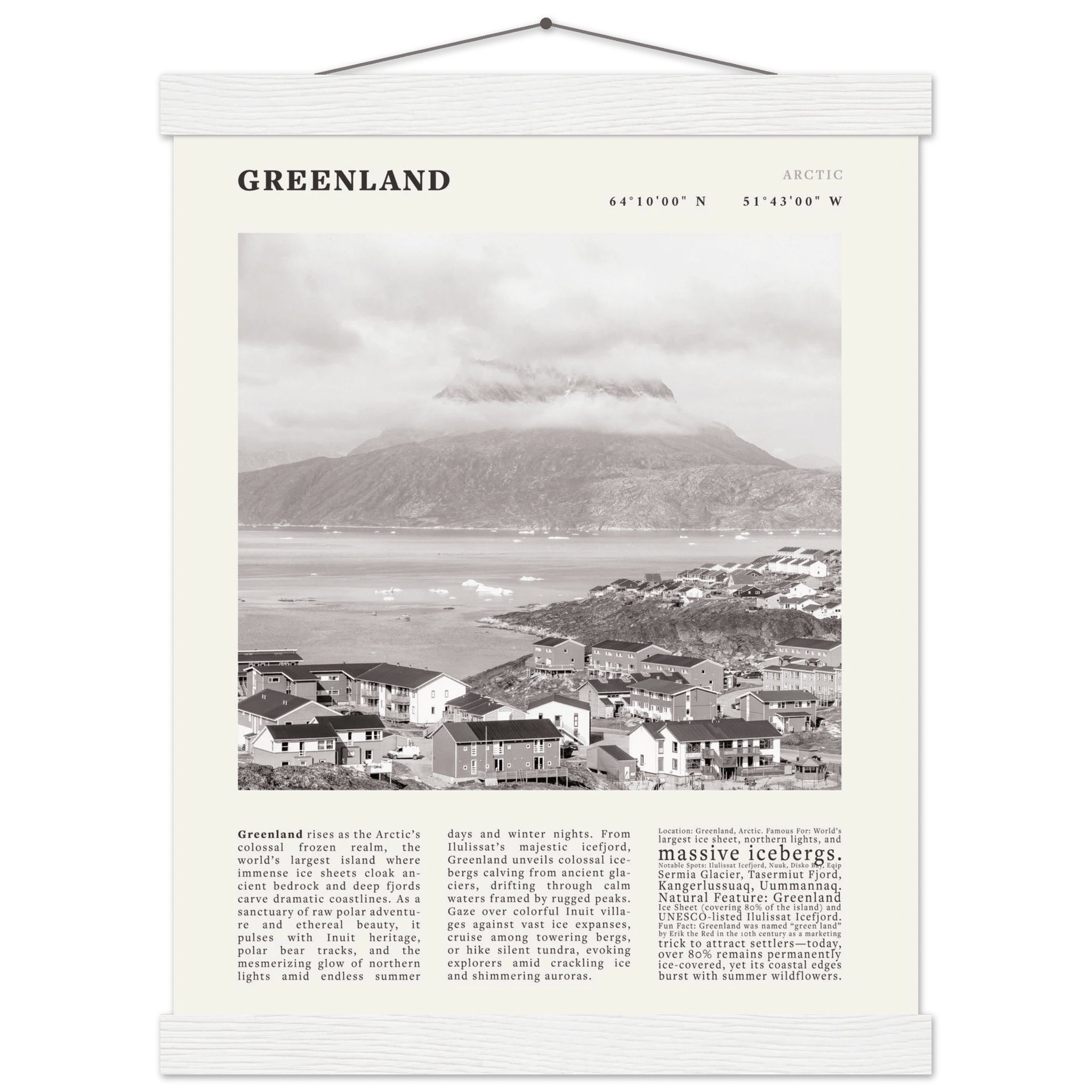 Greenland Poster Black and White – Vintage Arctic Fjord Landscape Print (Digital & Printed Options) - Evergreen Posters
